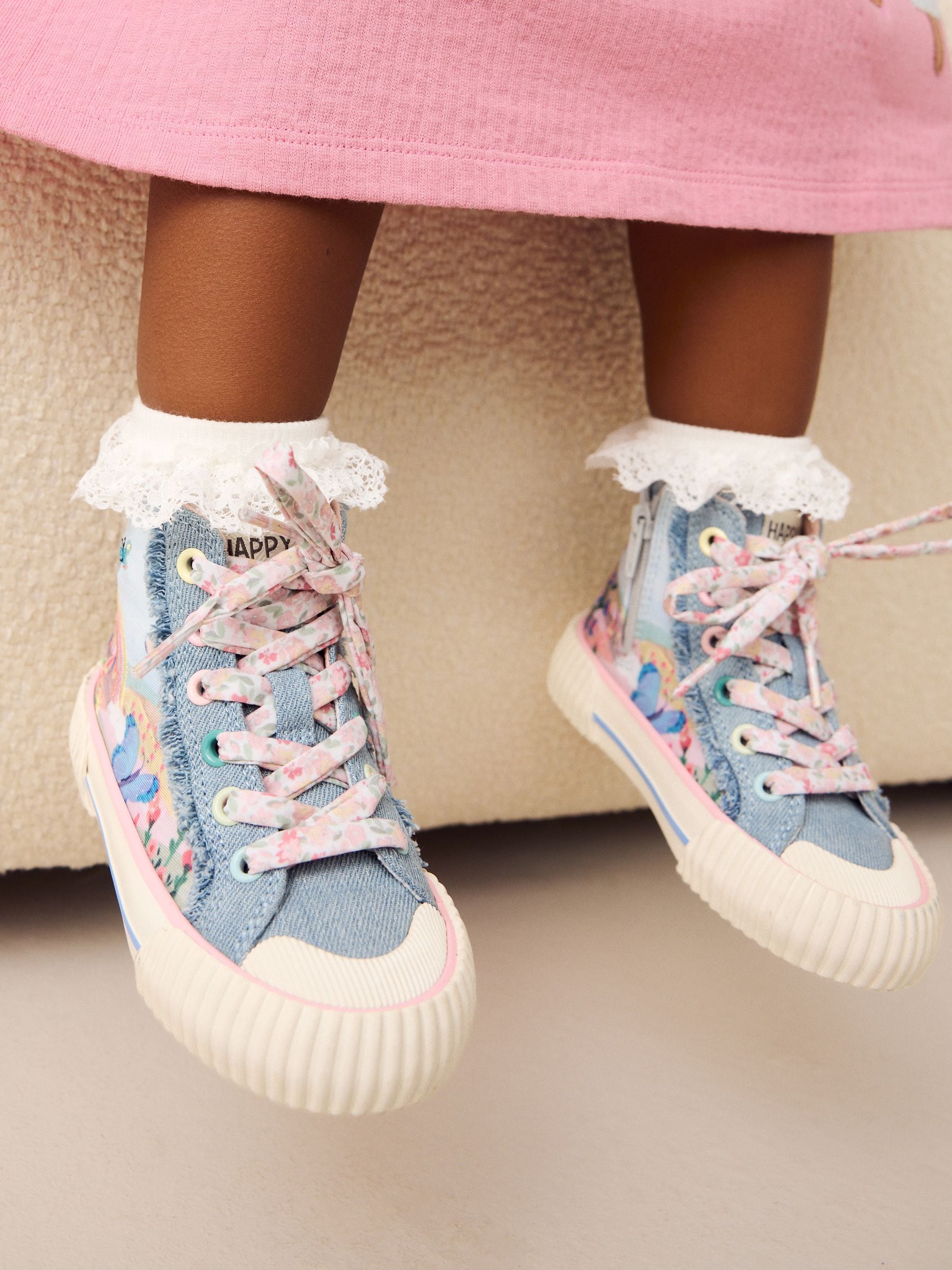 Denim Rainbow Chunky High Top Trainers