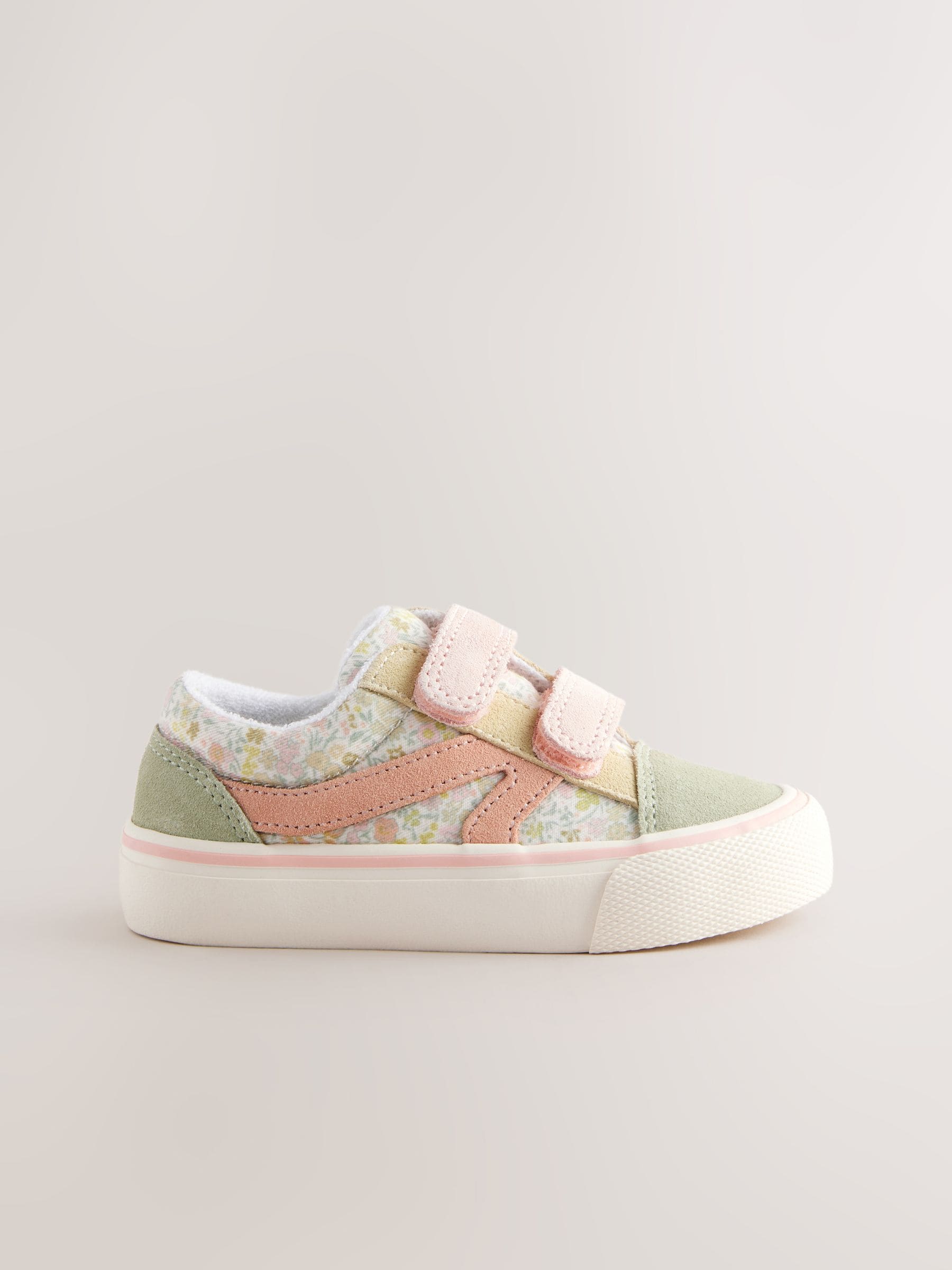 Sage Green Floral Standard Fit (F) Touch Fasten Strap Printed Trainers