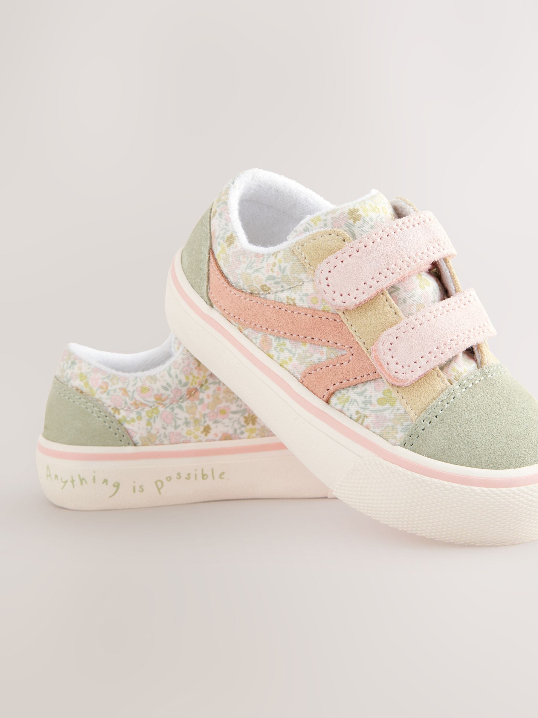 Sage Green Floral Standard Fit (F) Touch Fasten Strap Printed Trainers