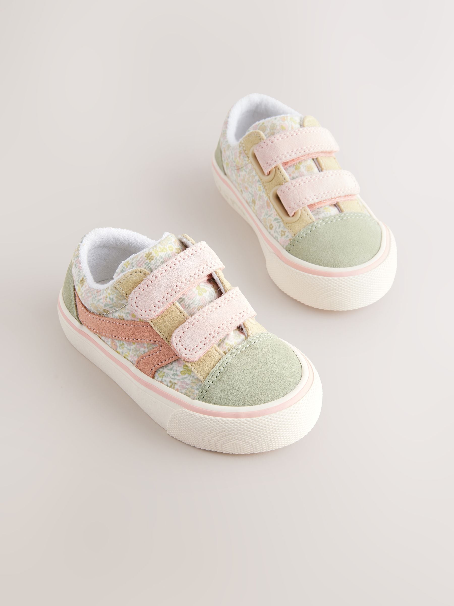 Sage Green Floral Standard Fit (F) Touch Fasten Strap Printed Trainers