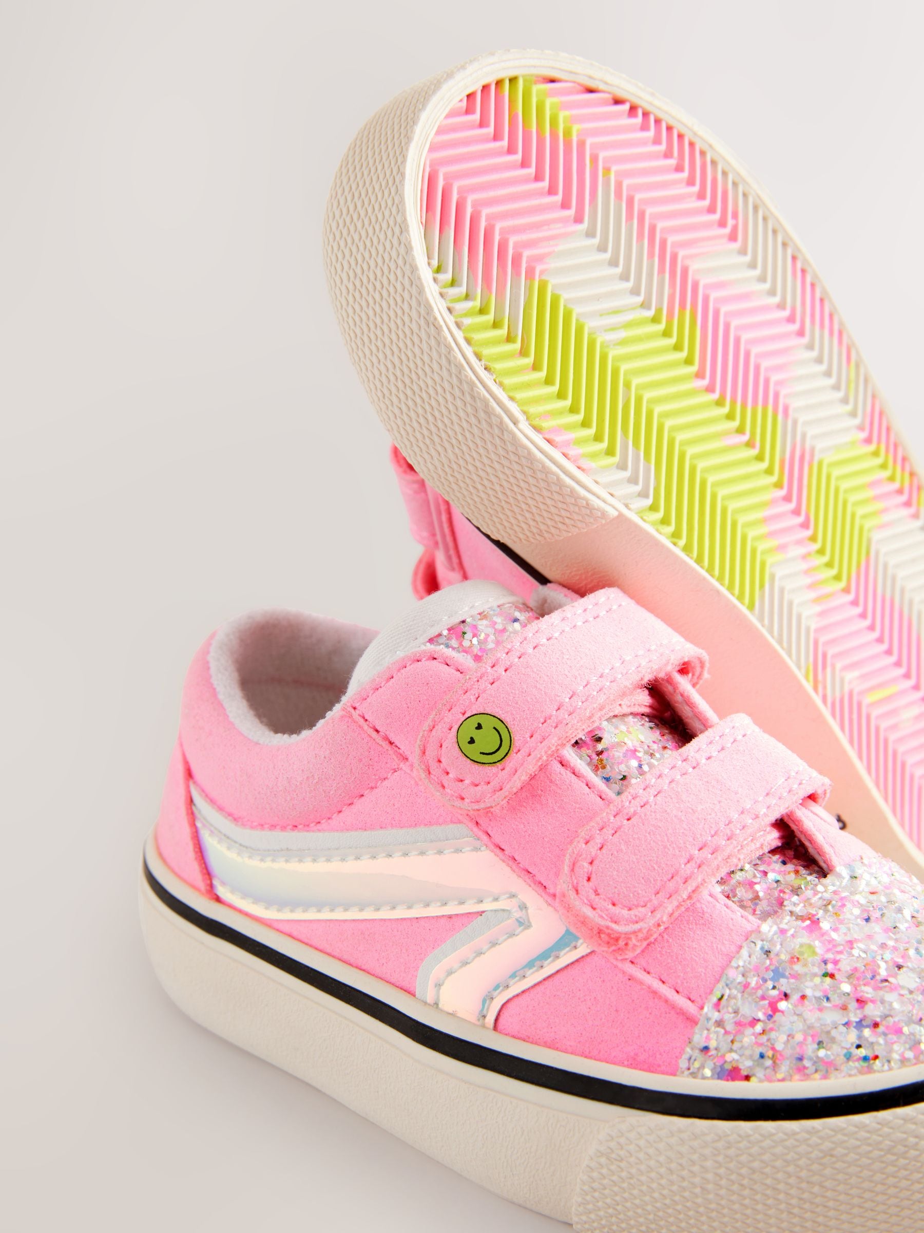 Pink Standard Fit (F) Touch Fasten Strap Printed Trainers