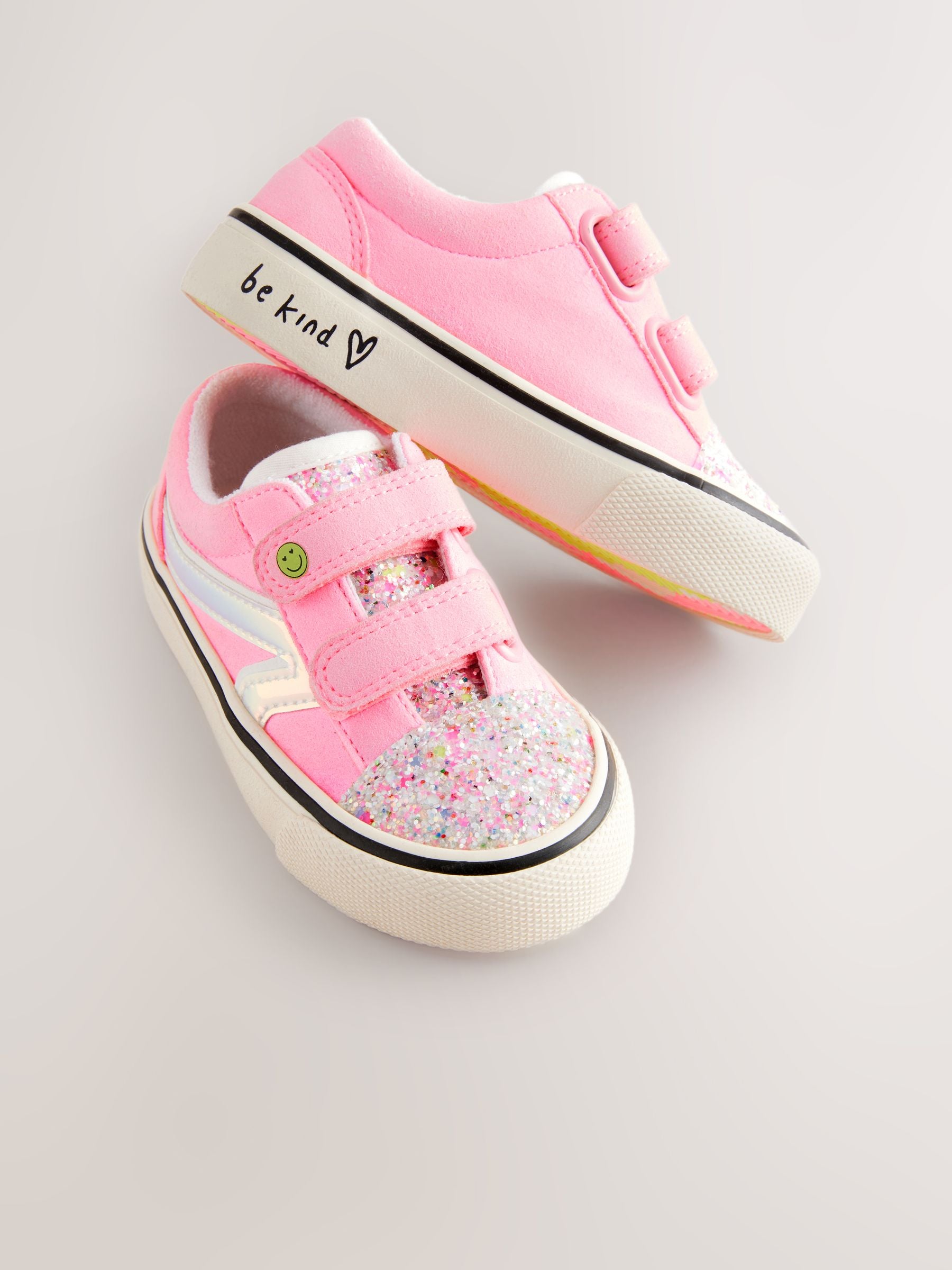 Pink Standard Fit (F) Touch Fasten Strap Printed Trainers