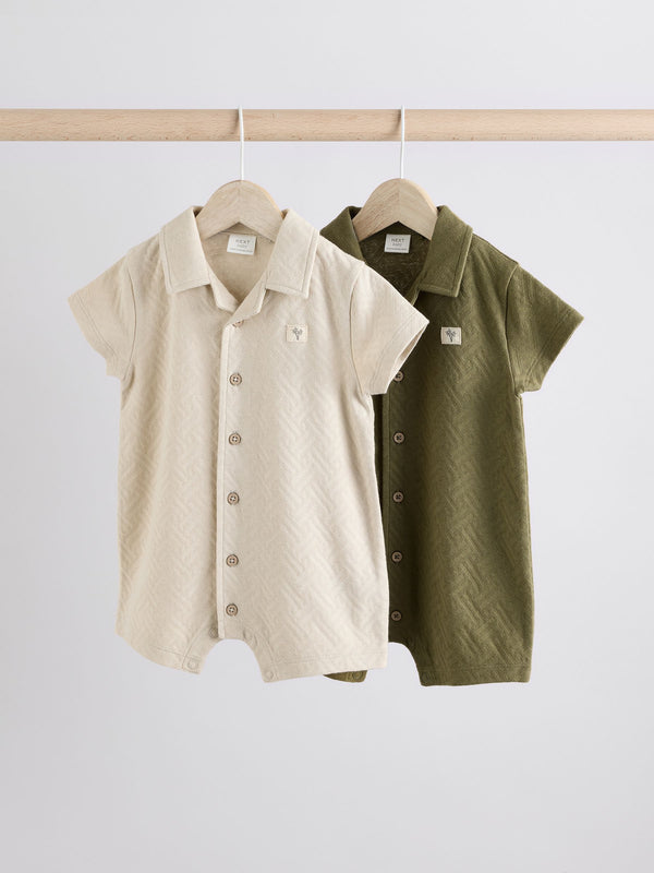 Neutral/Khaki Baby 100% Cotton Rompers 2 Pack