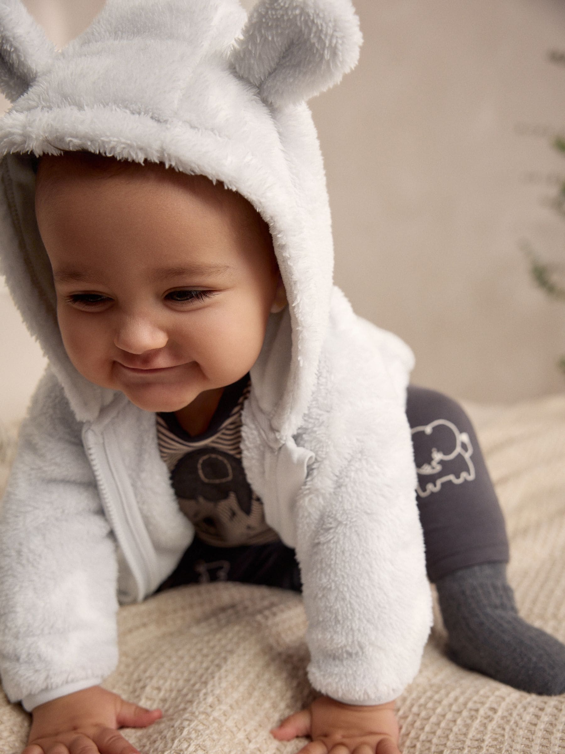 Grey Star Baby Cosy Fleece Jacket with 3D Ears