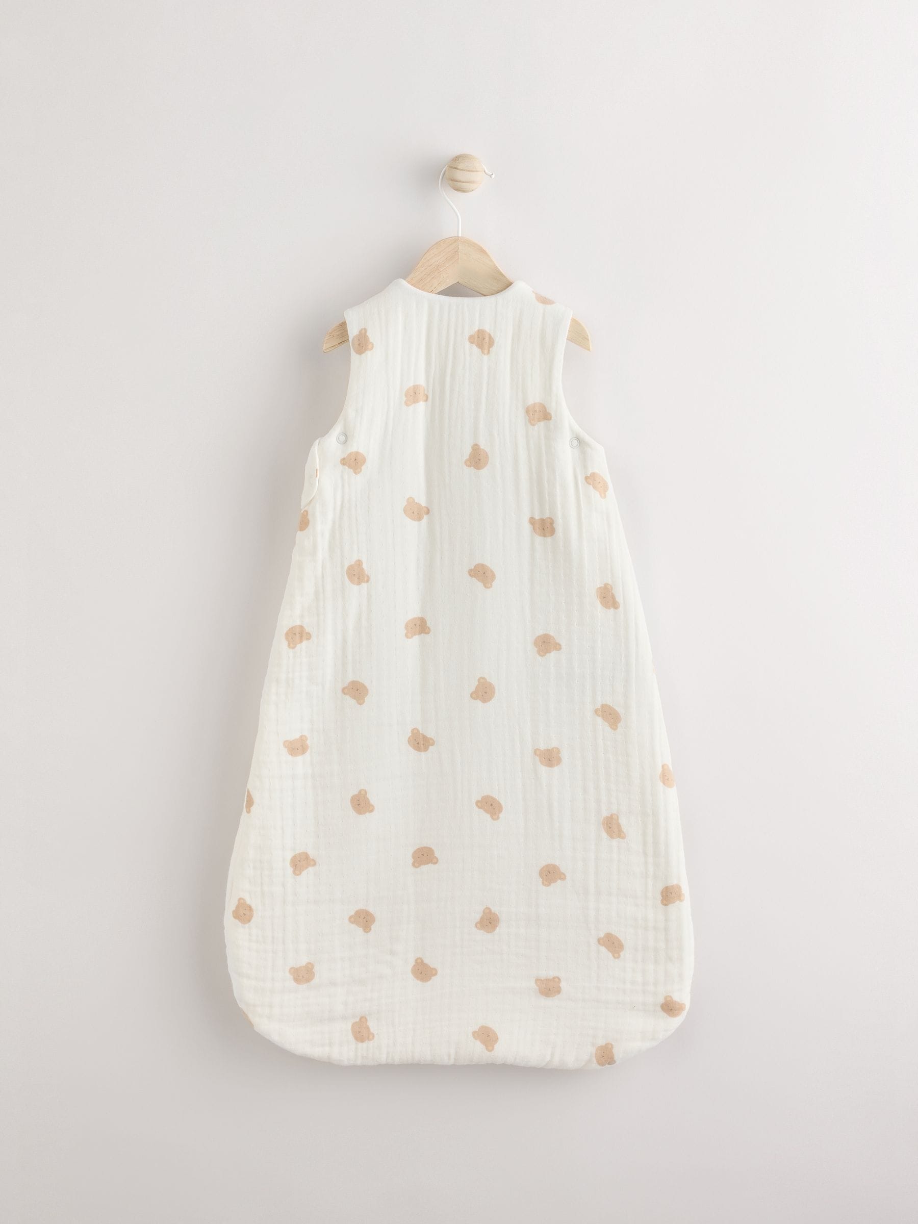 White Muslin Bear 2.5 Tog Baby 100% Cotton Sleep Bag