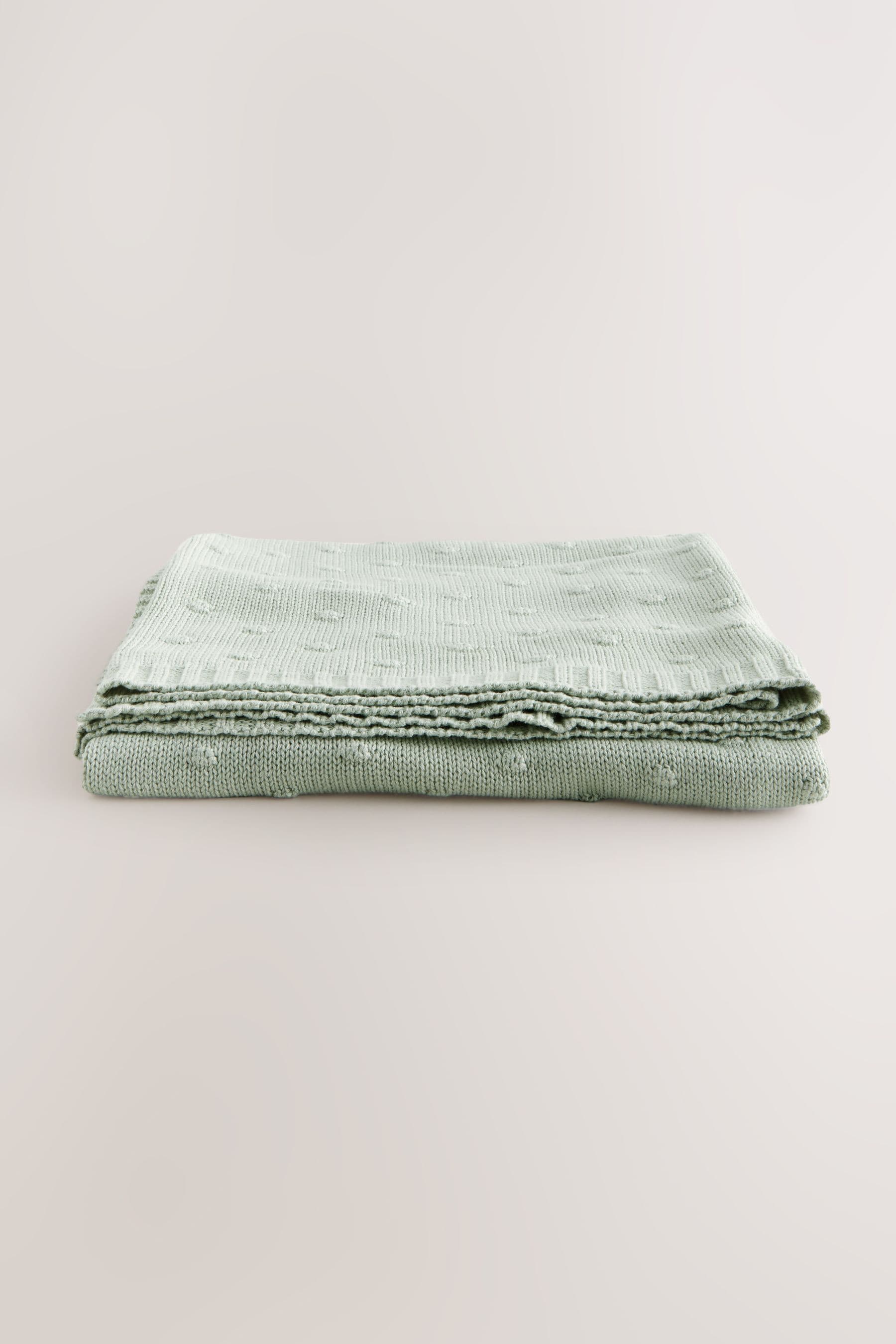 Sage Green 100% Cotton Spot Baby Knitted Blanket