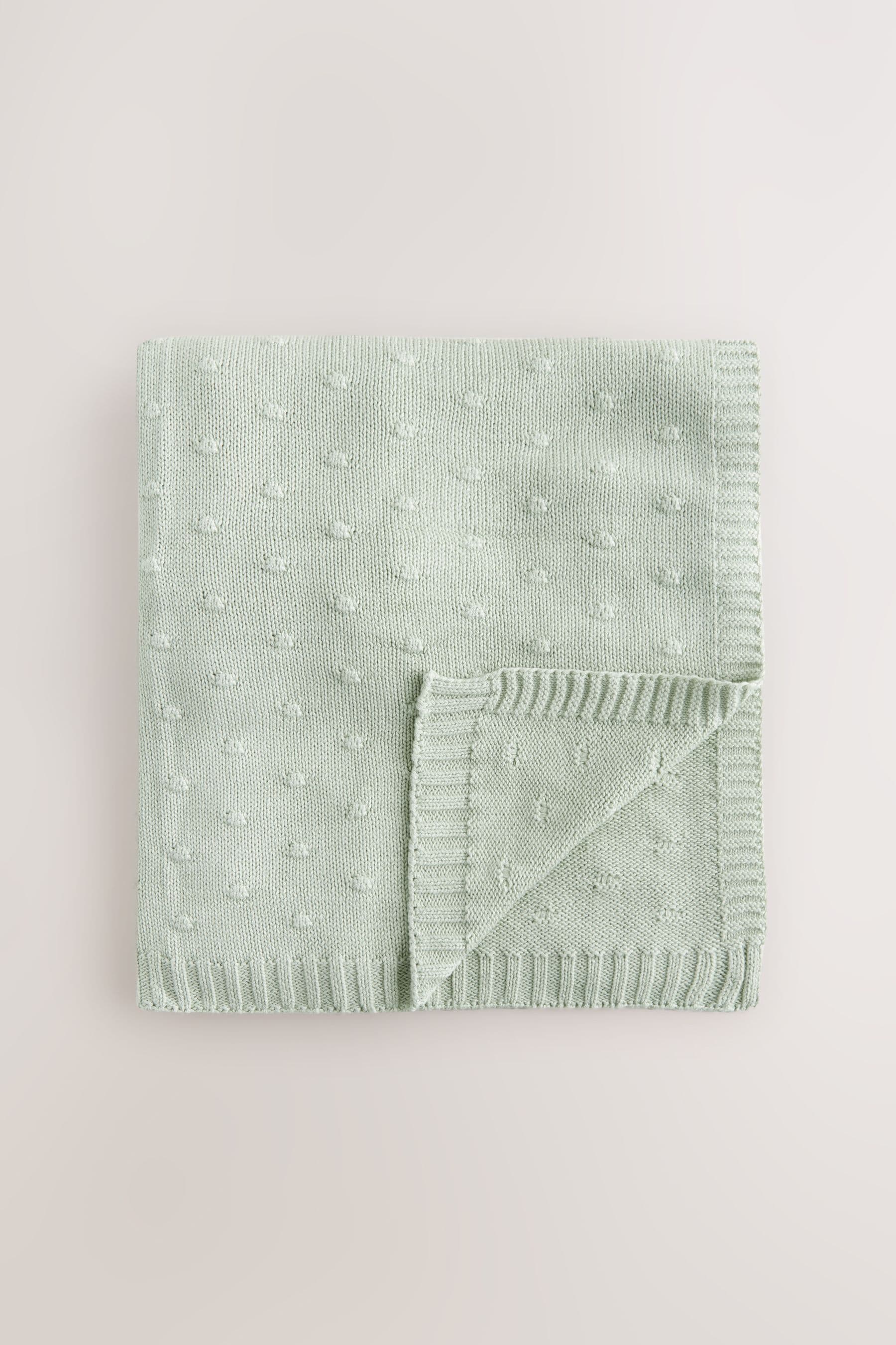 Sage Green 100% Cotton Spot Baby Knitted Blanket