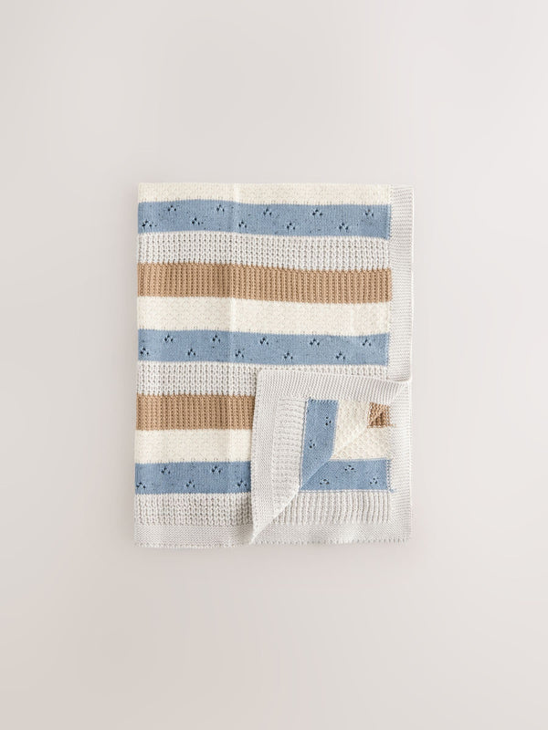 Blue Stripe Knitted Baby Blanket