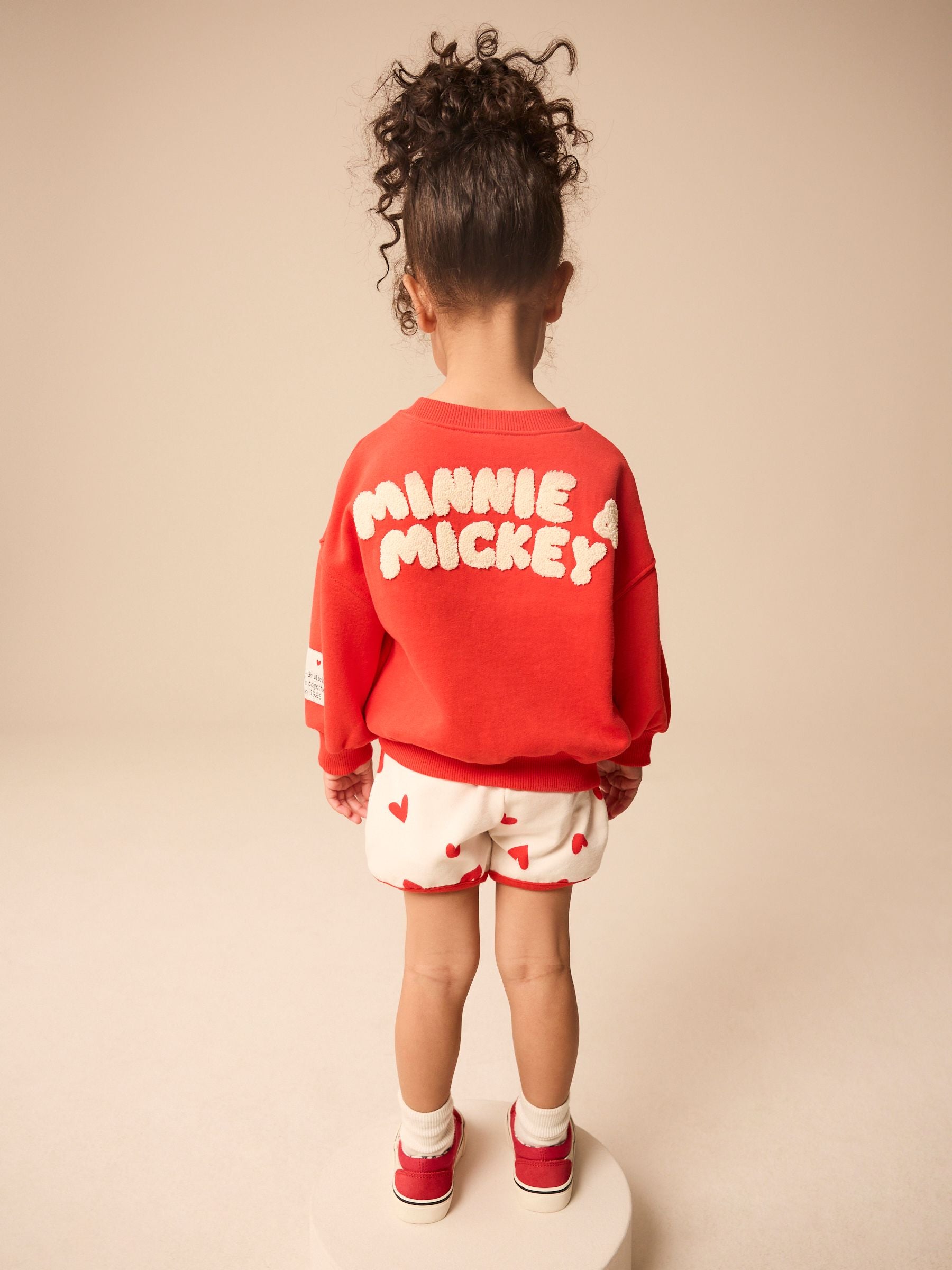 Red Minnie & Mickey Mouse Crew 100% Cotton Sweatshirt & Shorts Set (3mths-7yrs)