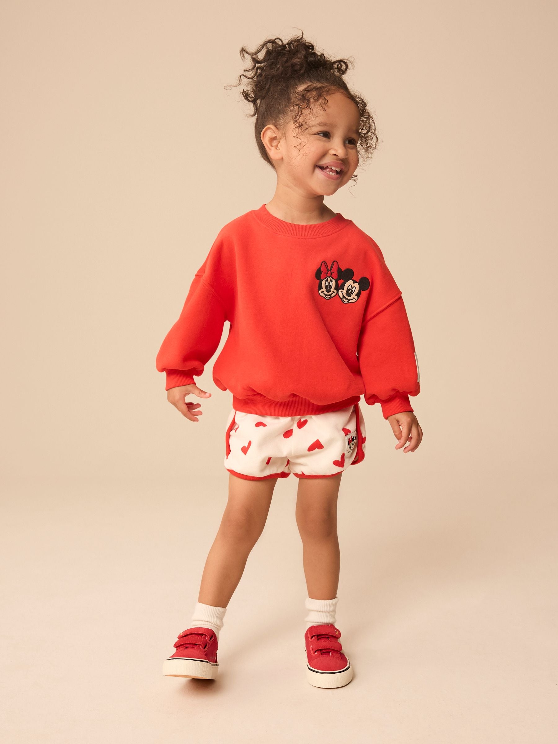 Red Minnie & Mickey Mouse Crew 100% Cotton Sweatshirt & Shorts Set (3mths-7yrs)