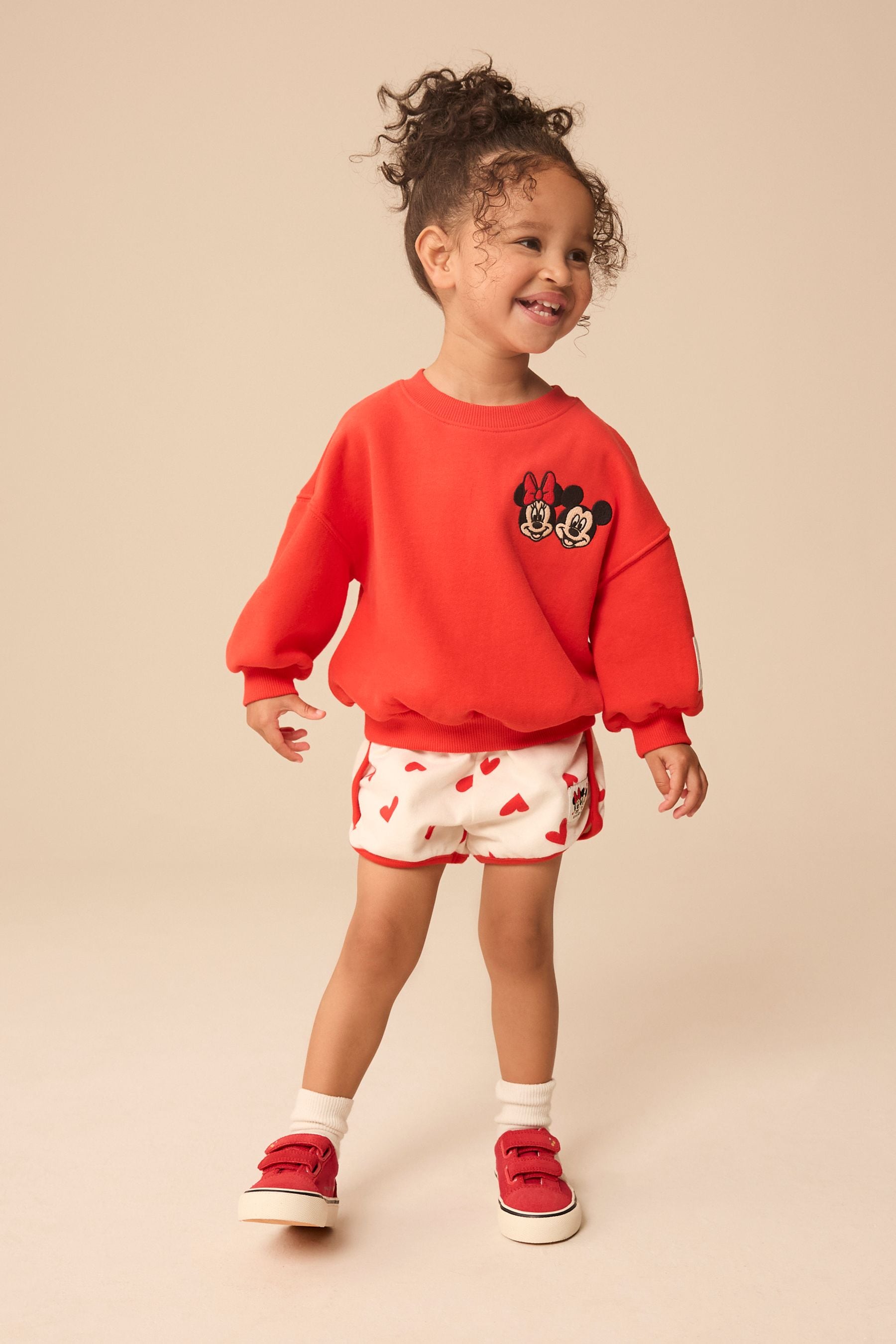 Red Minnie & Mickey Mouse Crew Sweatshirt & Shorts Set (3mths-7yrs)