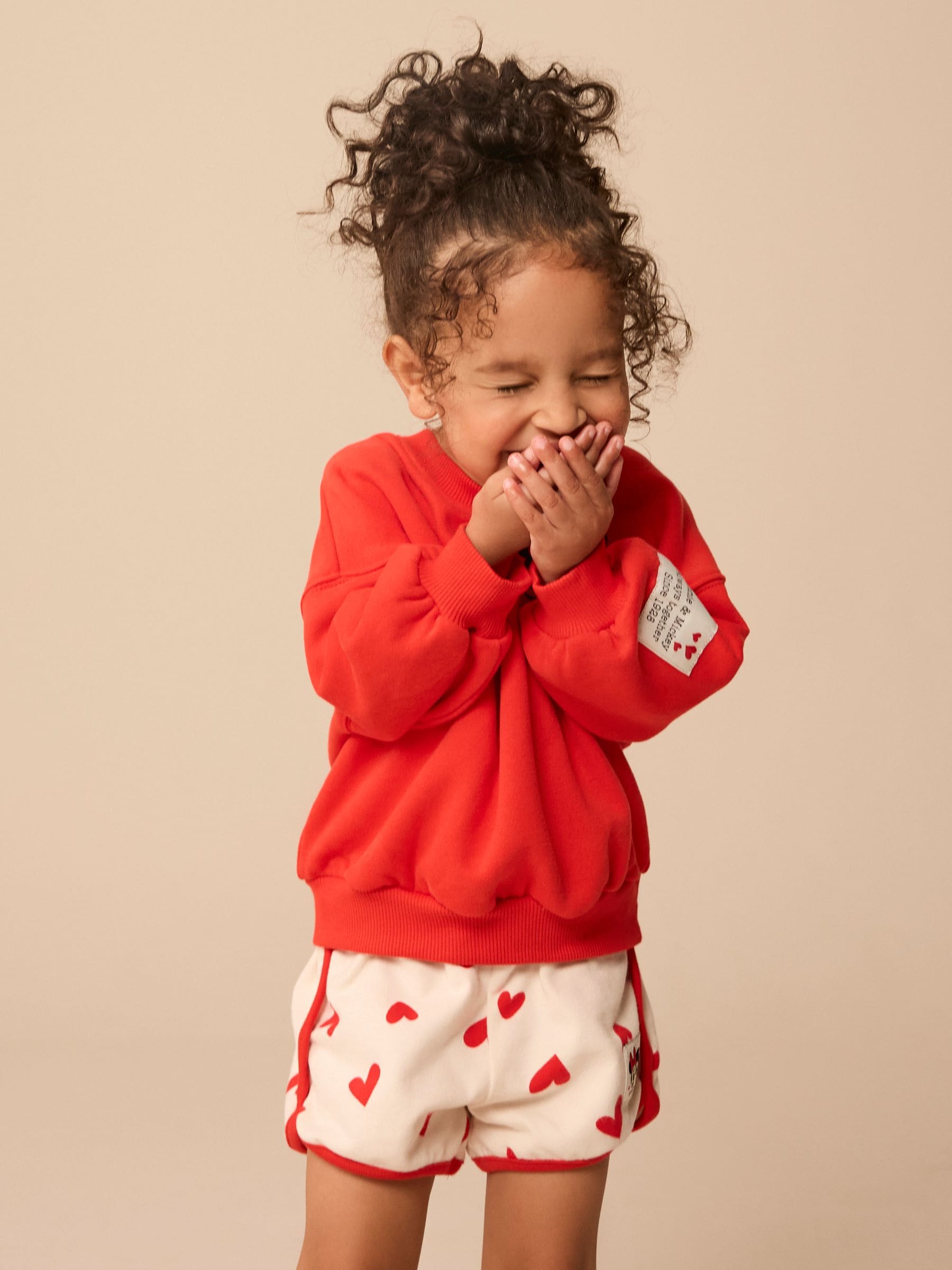 Red Minnie & Mickey Mouse Crew 100% Cotton Sweatshirt & Shorts Set (3mths-7yrs)