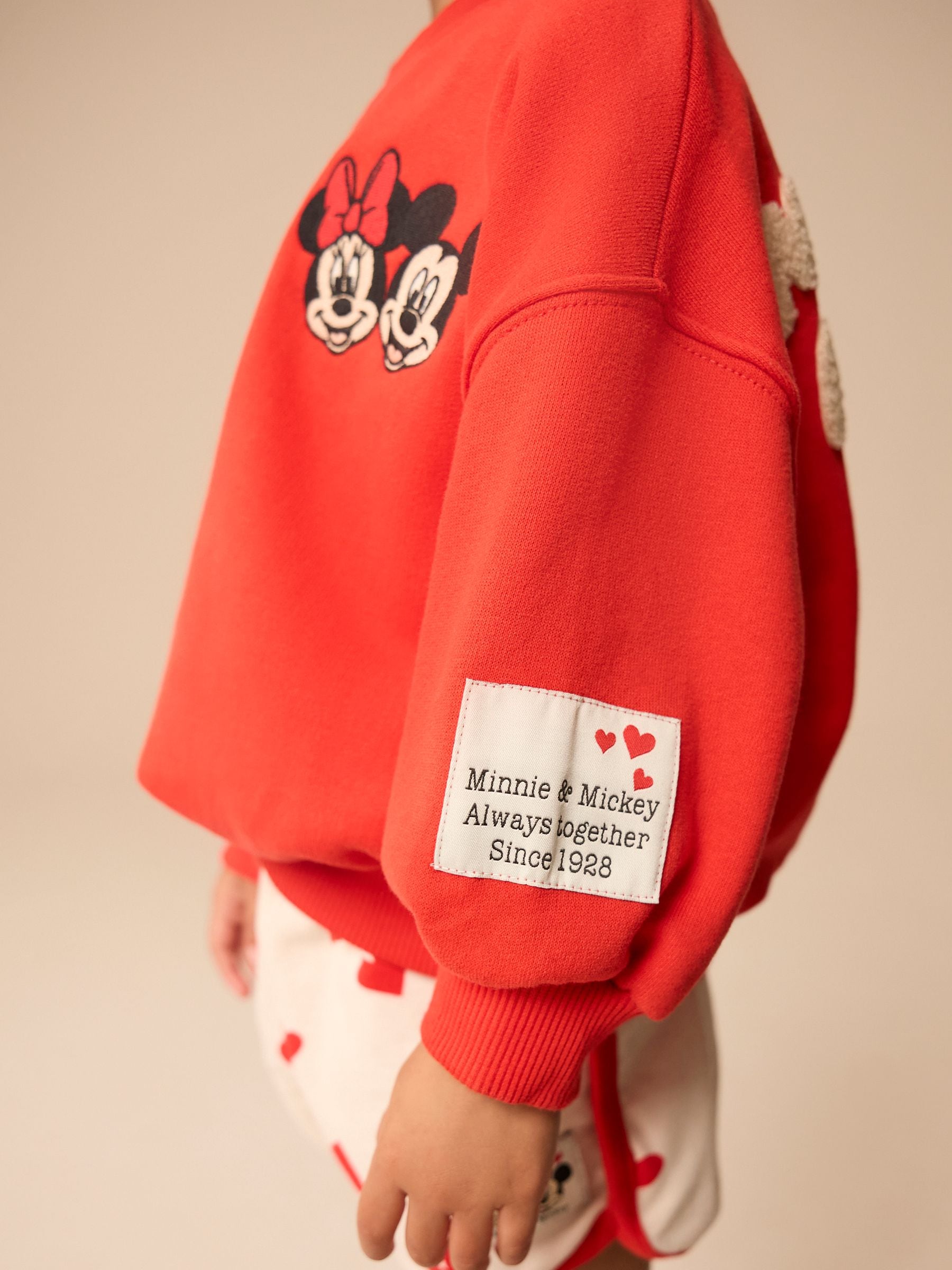 Red Minnie & Mickey Mouse Crew 100% Cotton Sweatshirt & Shorts Set (3mths-7yrs)