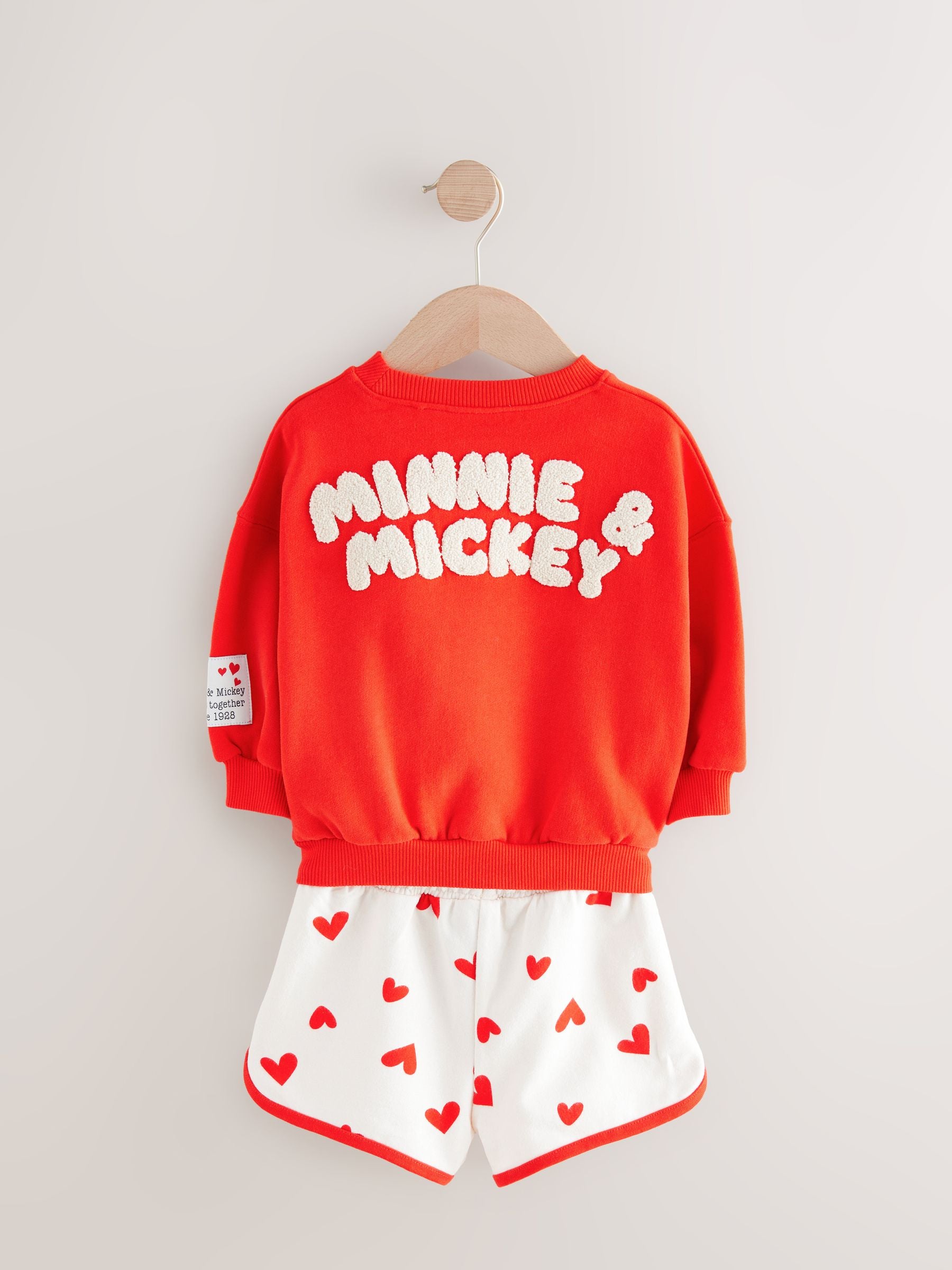 Red Minnie & Mickey Mouse Crew 100% Cotton Sweatshirt & Shorts Set (3mths-7yrs)