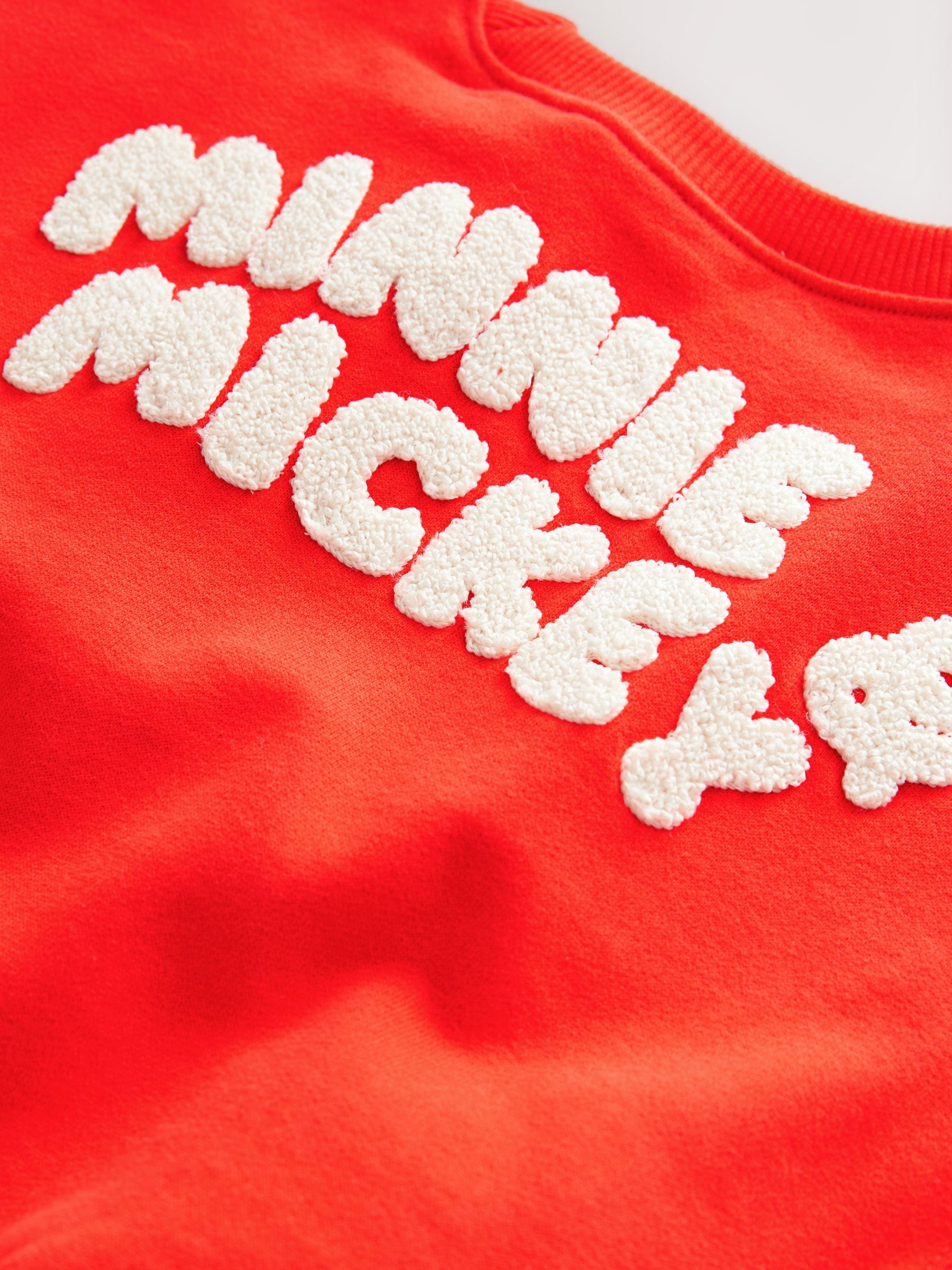 Red Minnie & Mickey Mouse Crew 100% Cotton Sweatshirt & Shorts Set (3mths-7yrs)