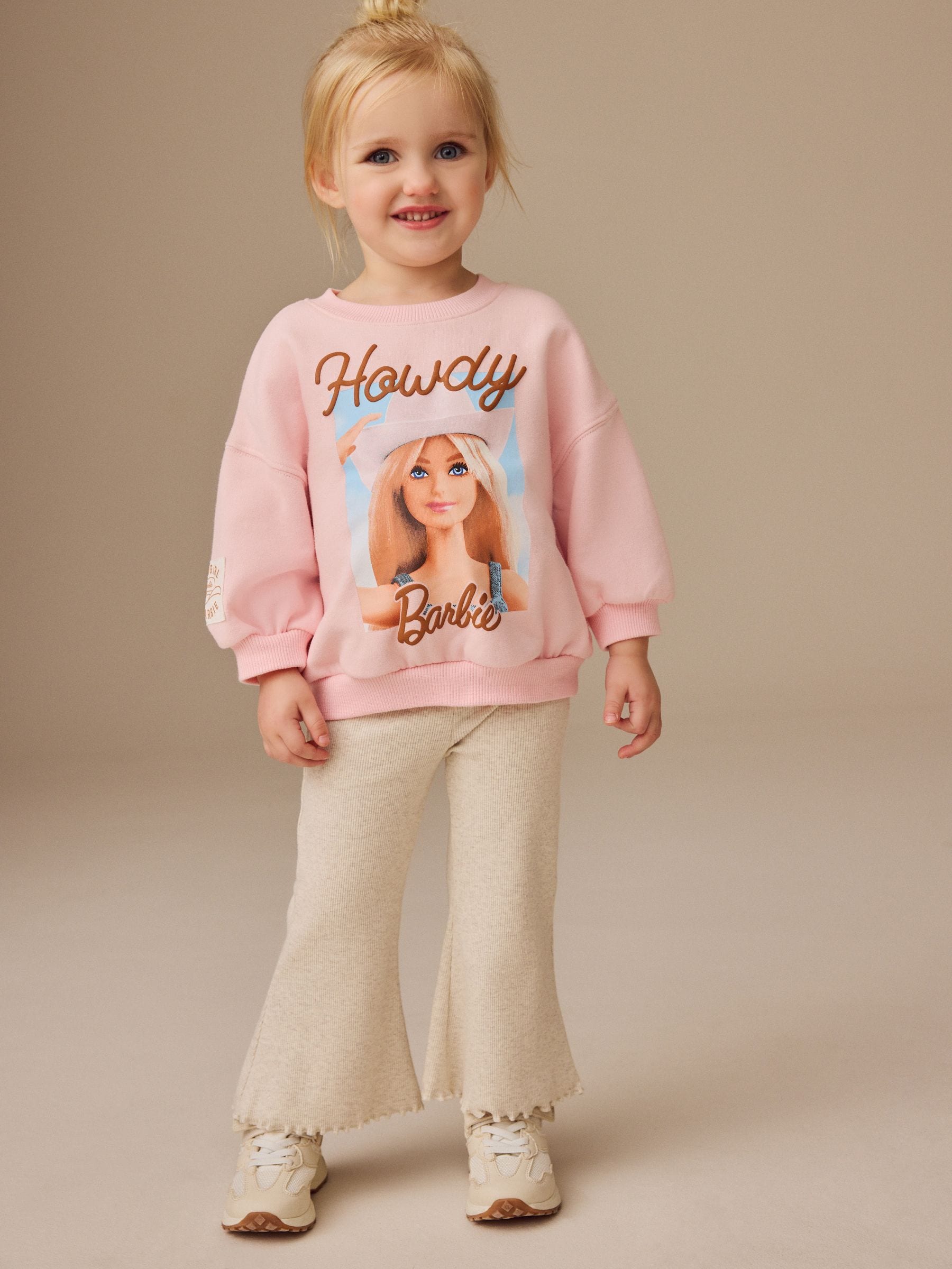 Pink/Cream Barbie Crew Sweatshirt and Flared Leggings Set (3mths-7yrs)