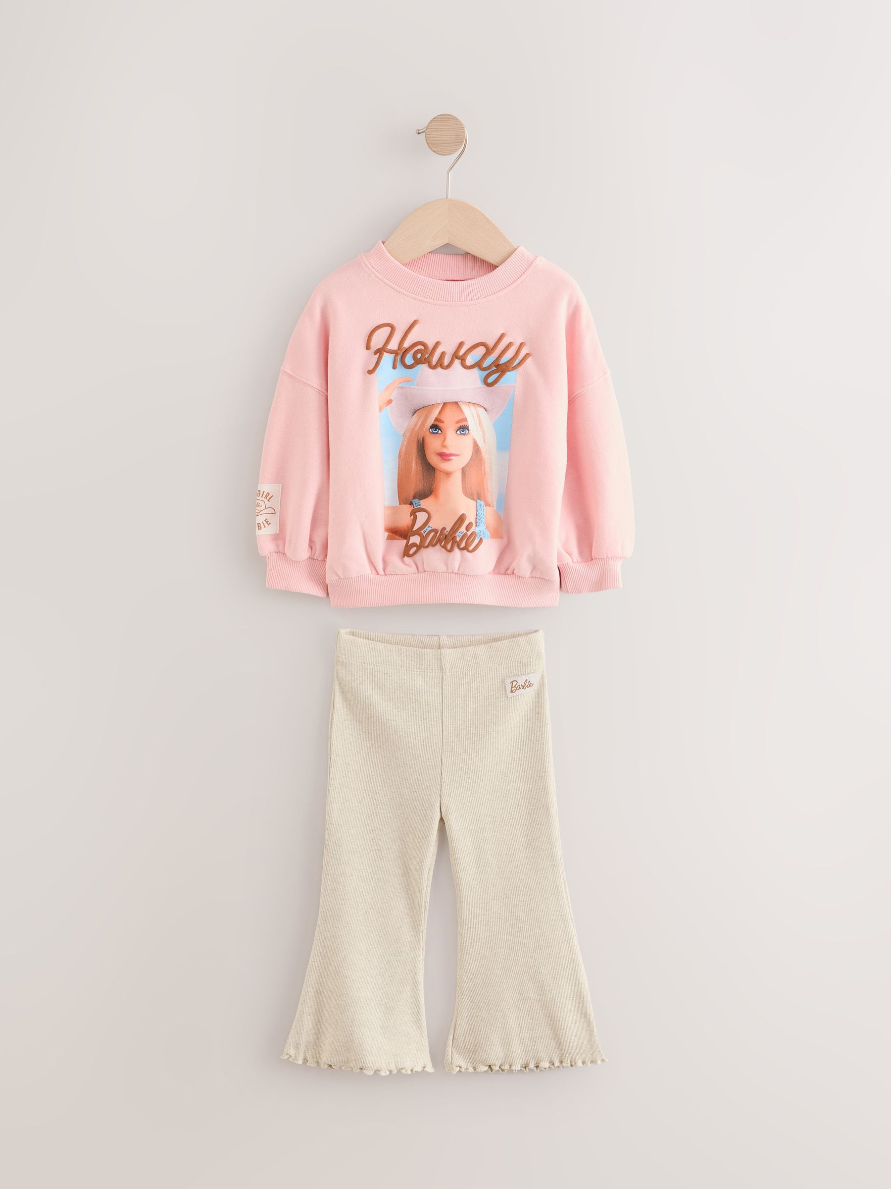 Pink/Cream Barbie Crew Sweatshirt and Flared Leggings Set (3mths-7yrs)