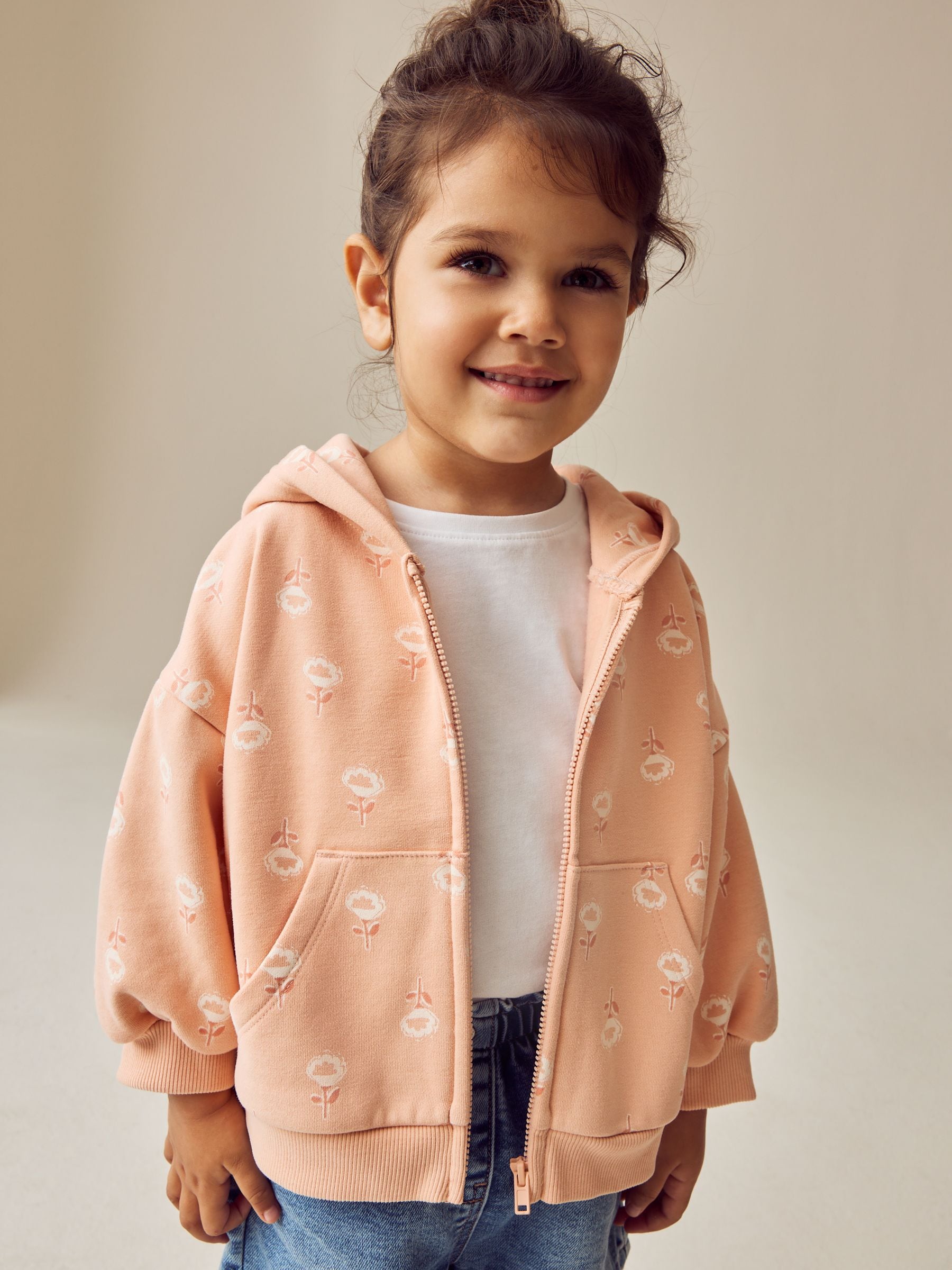 Pink/Cream Zip Through Hoodie (3mths-7yrs)