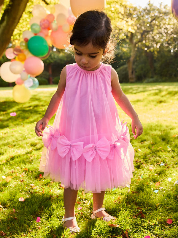 Pink Sleeveless Bow Mesh Dress (3mths-7yrs)