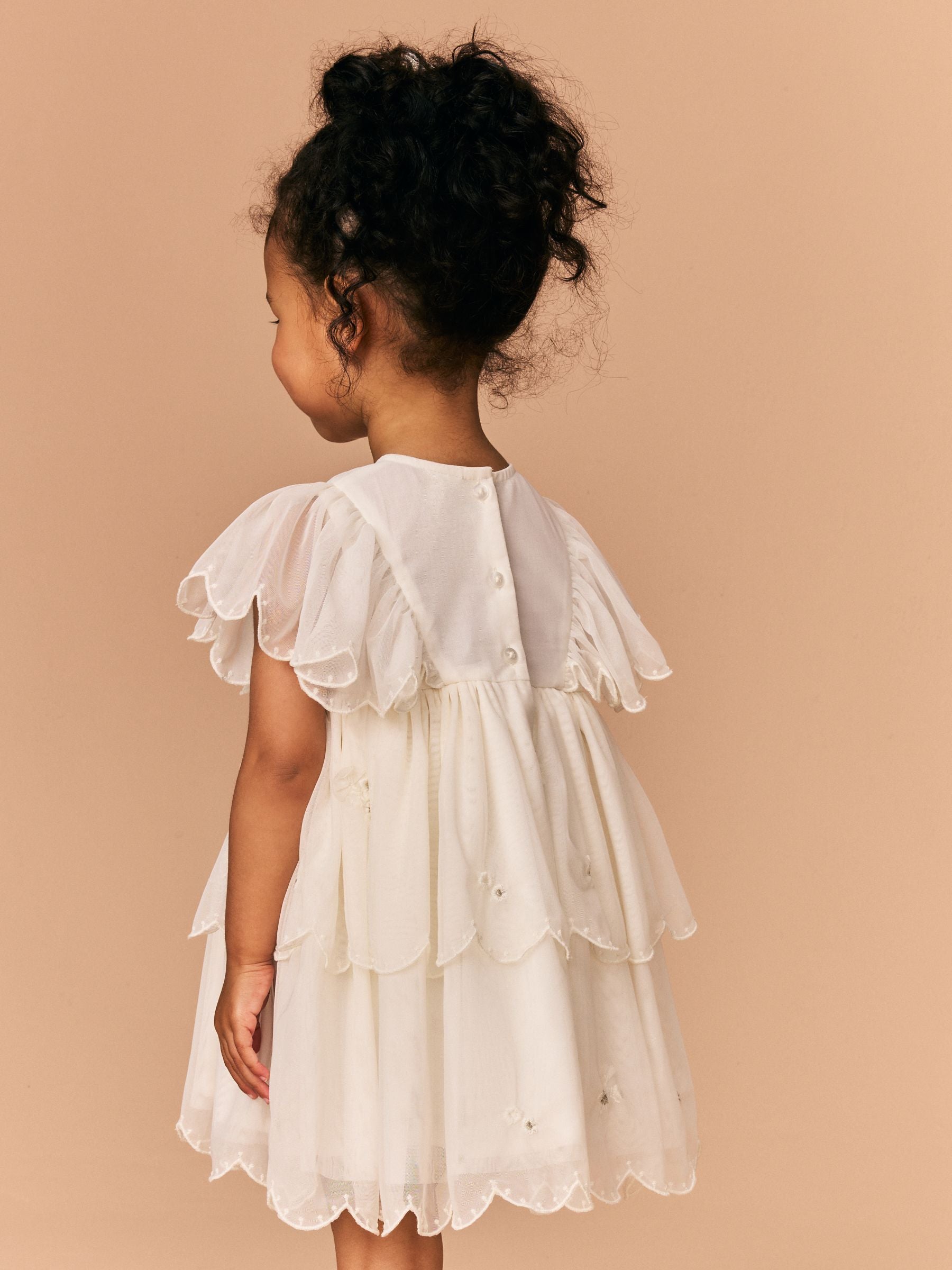 White Short Sleeve Embroidered Mesh Dress (3mths-7yrs)