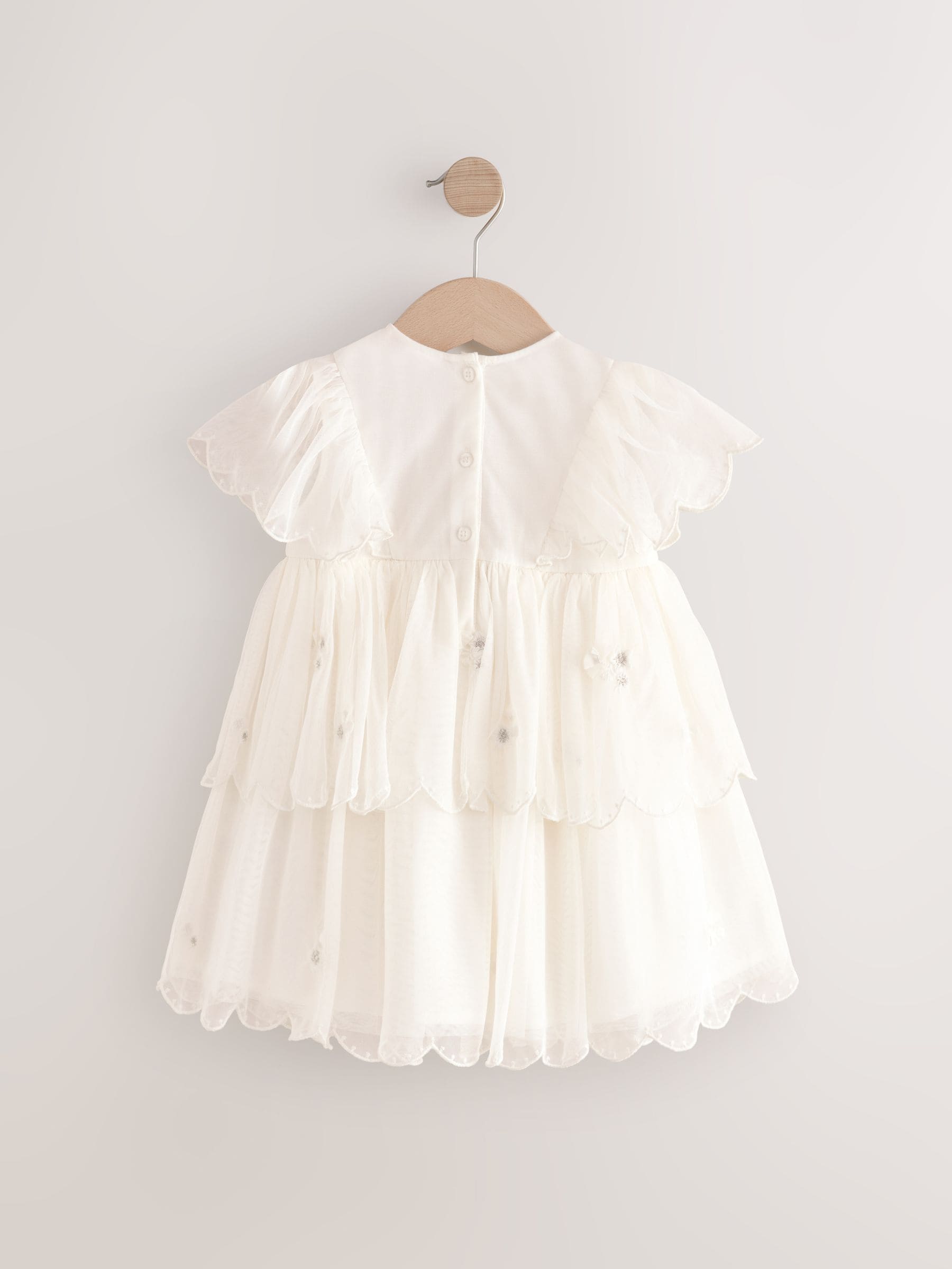 White Short Sleeve Embroidered Mesh Dress (3mths-7yrs)