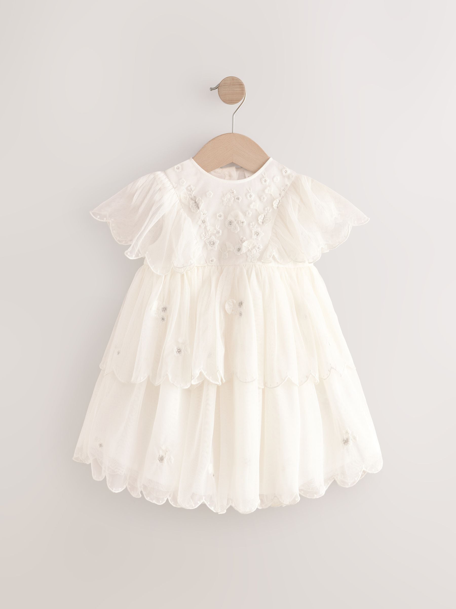 White Short Sleeve Embroidered Mesh Dress (3mths-7yrs)