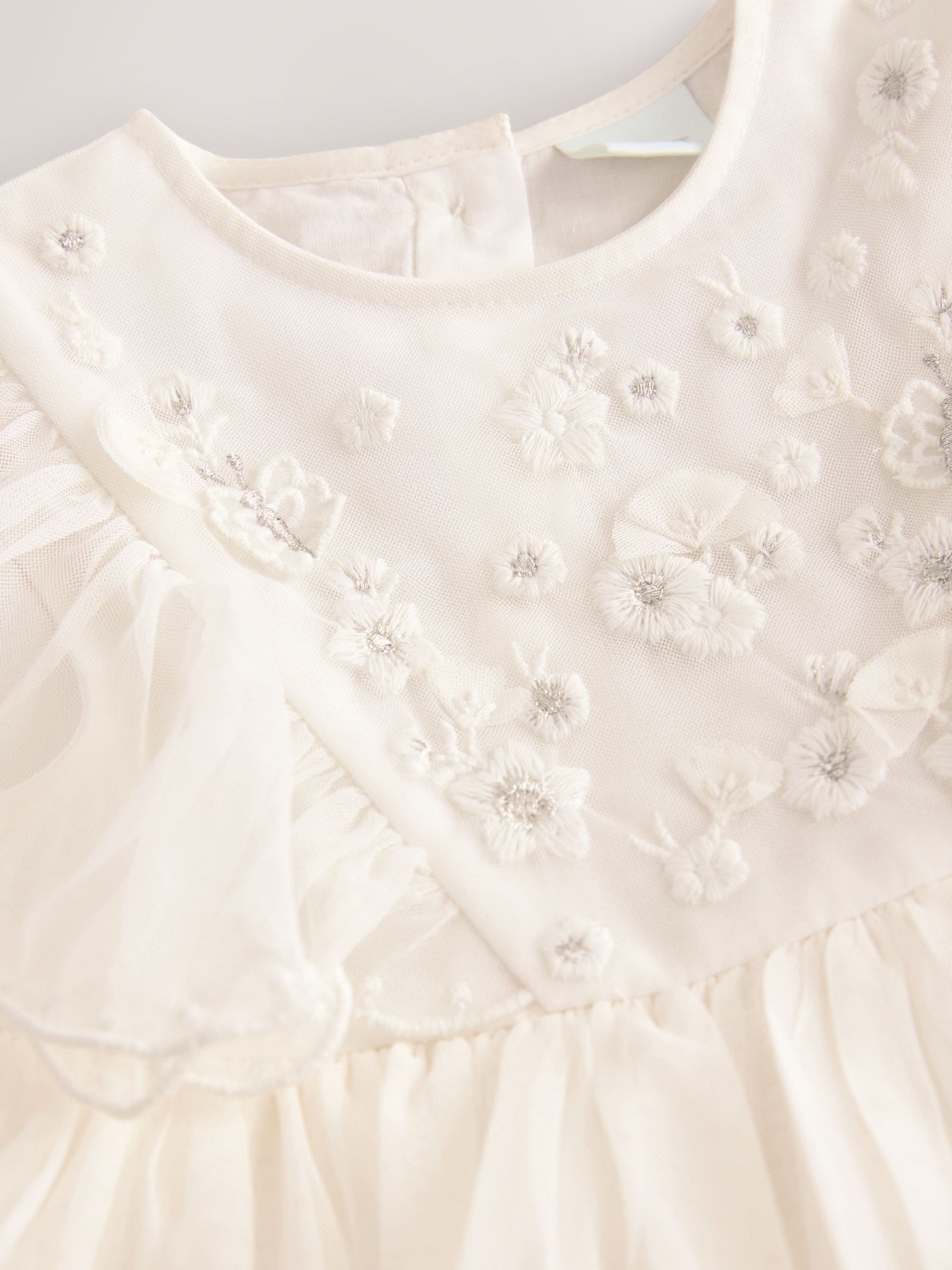 White Short Sleeve Embroidered Mesh Dress (3mths-7yrs)