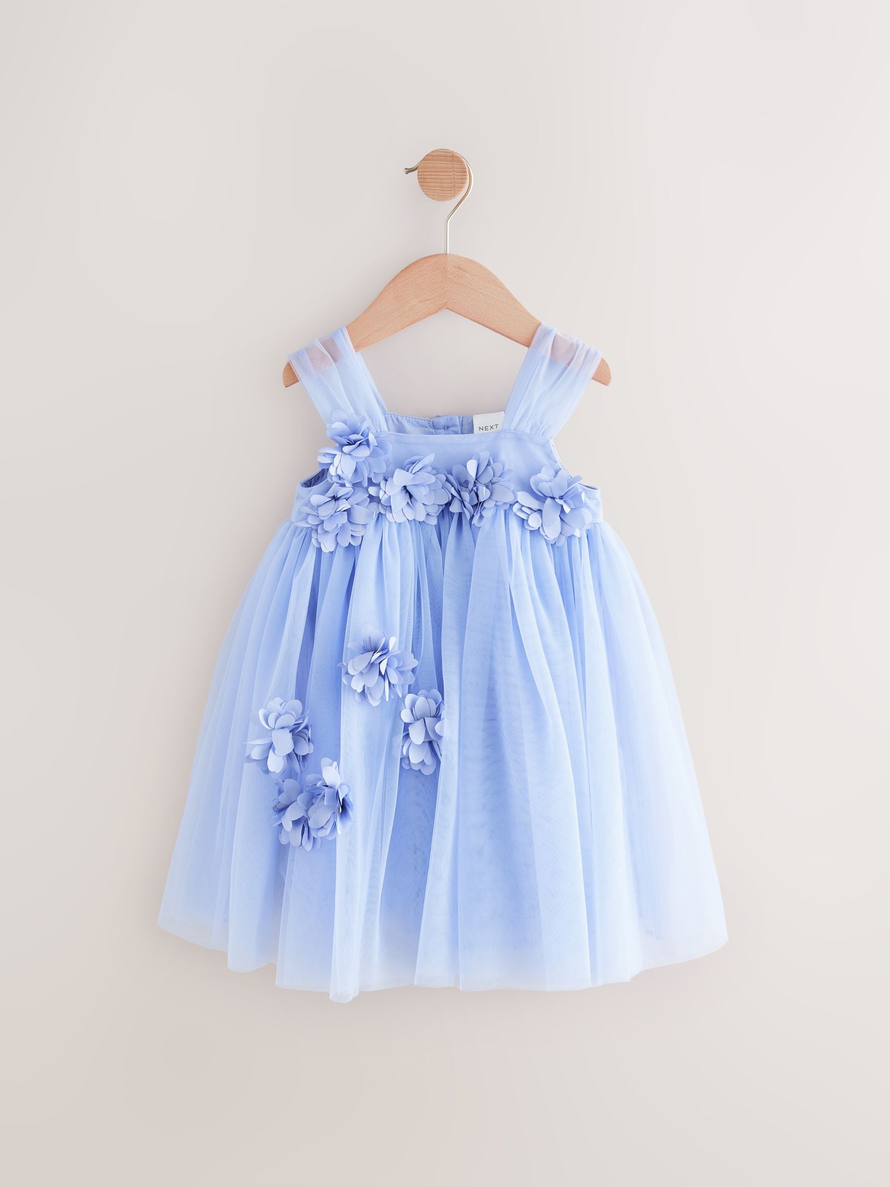 Blue Sleeveless Flower Mesh Dress (3mths-7yrs)