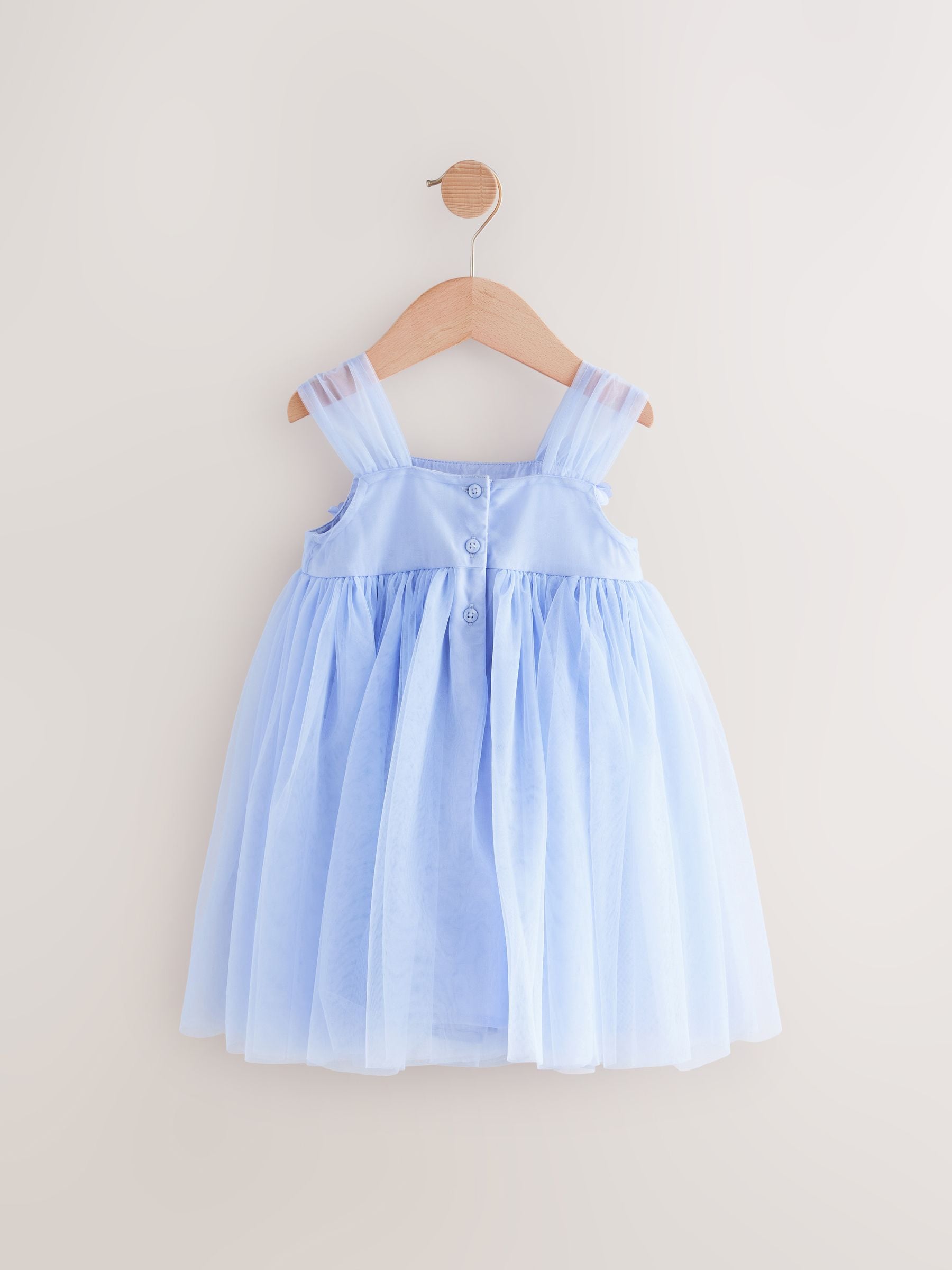 Blue Sleeveless Flower Mesh Dress (3mths-7yrs)