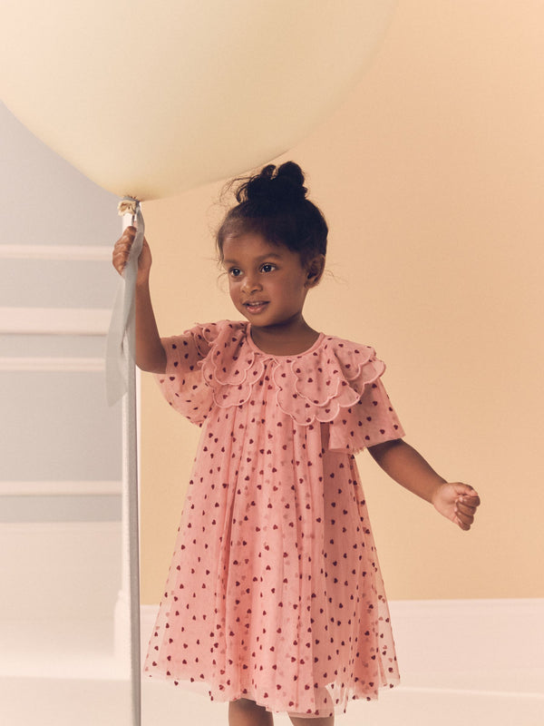 Pink Heart Collar Mesh Party Dress (3mths-7yrs)