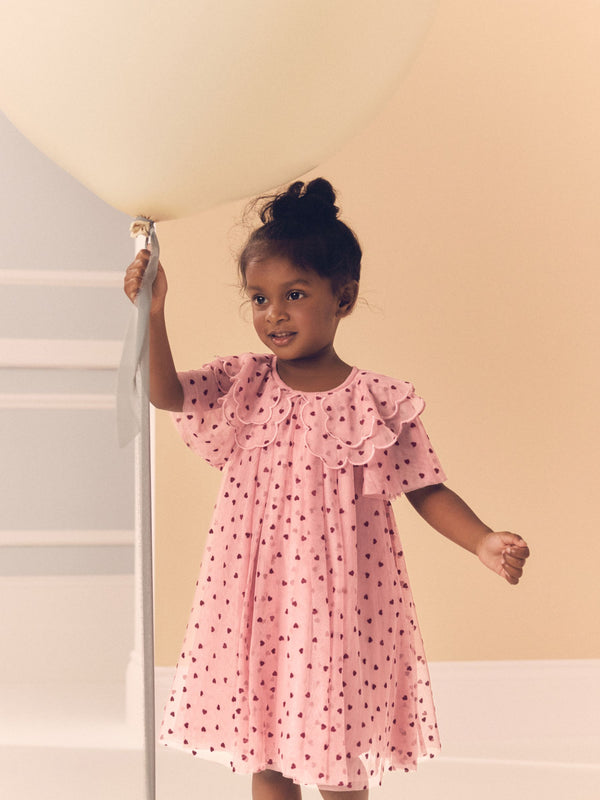 Pink Heart Collar Mesh Party Dress (3mths-7yrs)