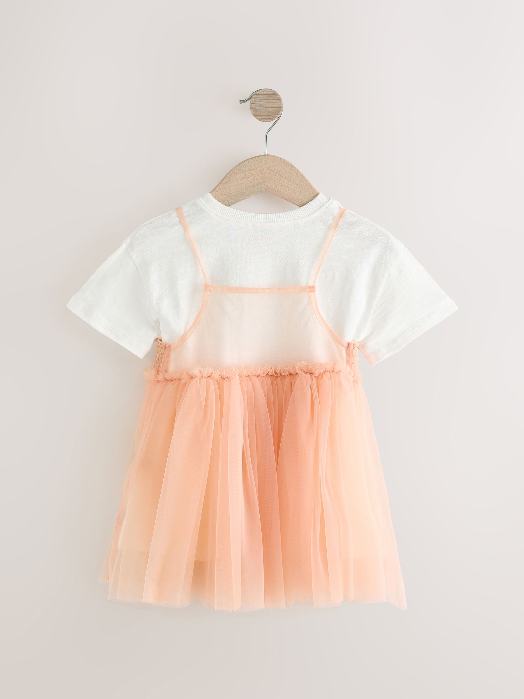 Peach Pink Short Sleeve Mesh Dress & T-Shirt Set (3mths-7yrs)