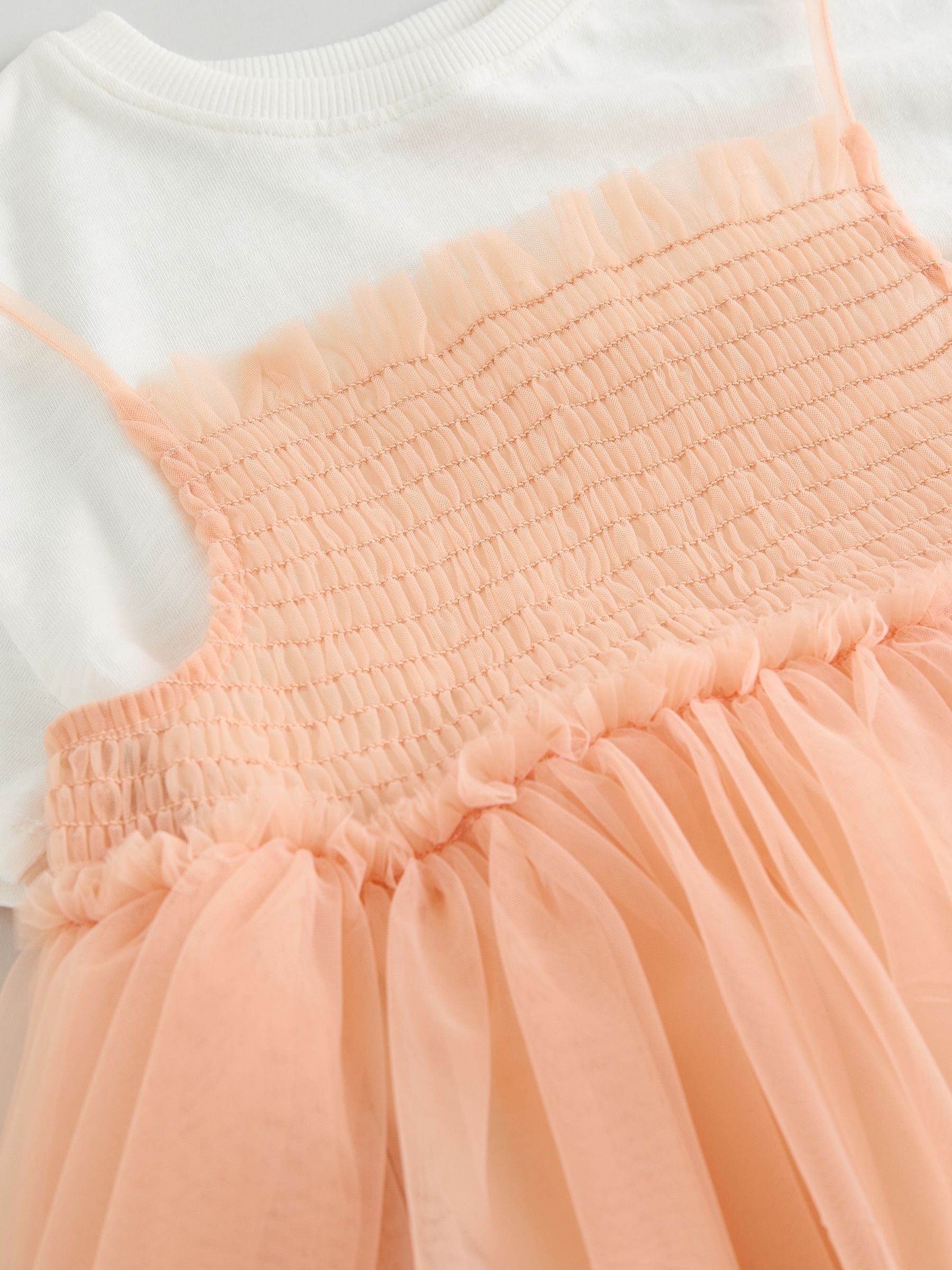 Peach Pink Short Sleeve Mesh Dress & T-Shirt Set (3mths-7yrs)