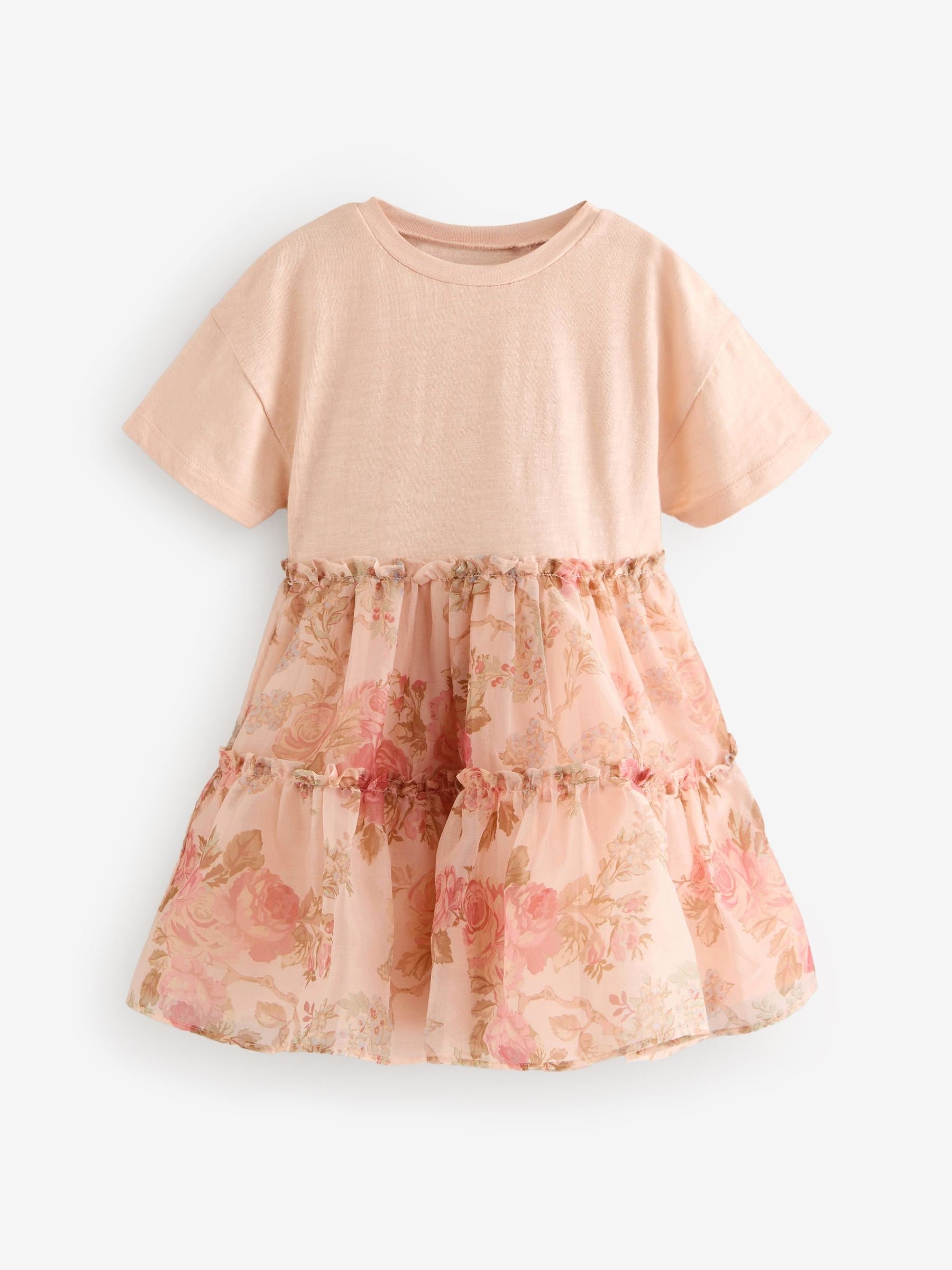 Pink Floral Short Sleeve Mesh Dress (3mths-7yrs)