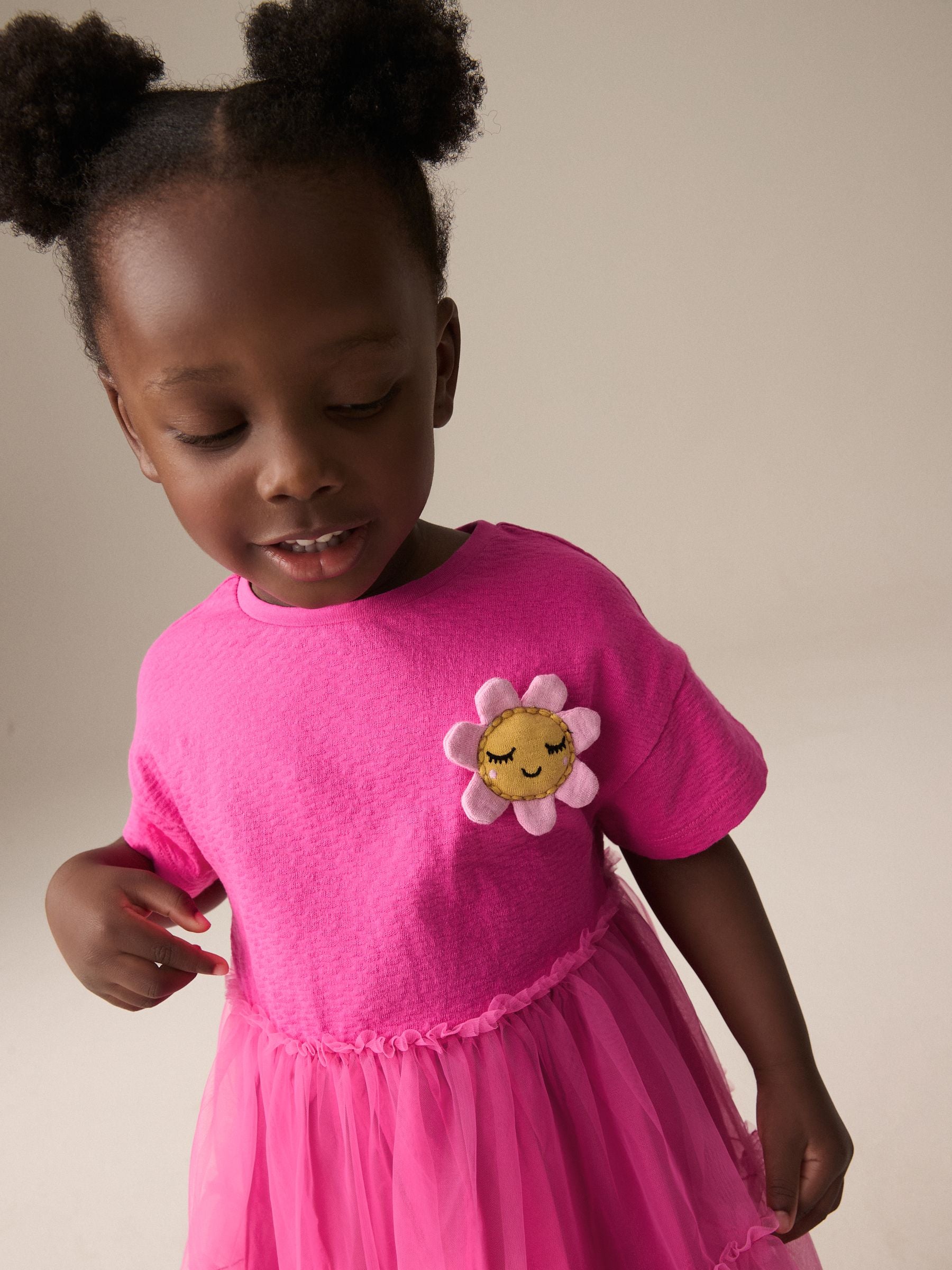 Bright Pink Character Short Sleeve Mesh Dress (3mths-7yrs)