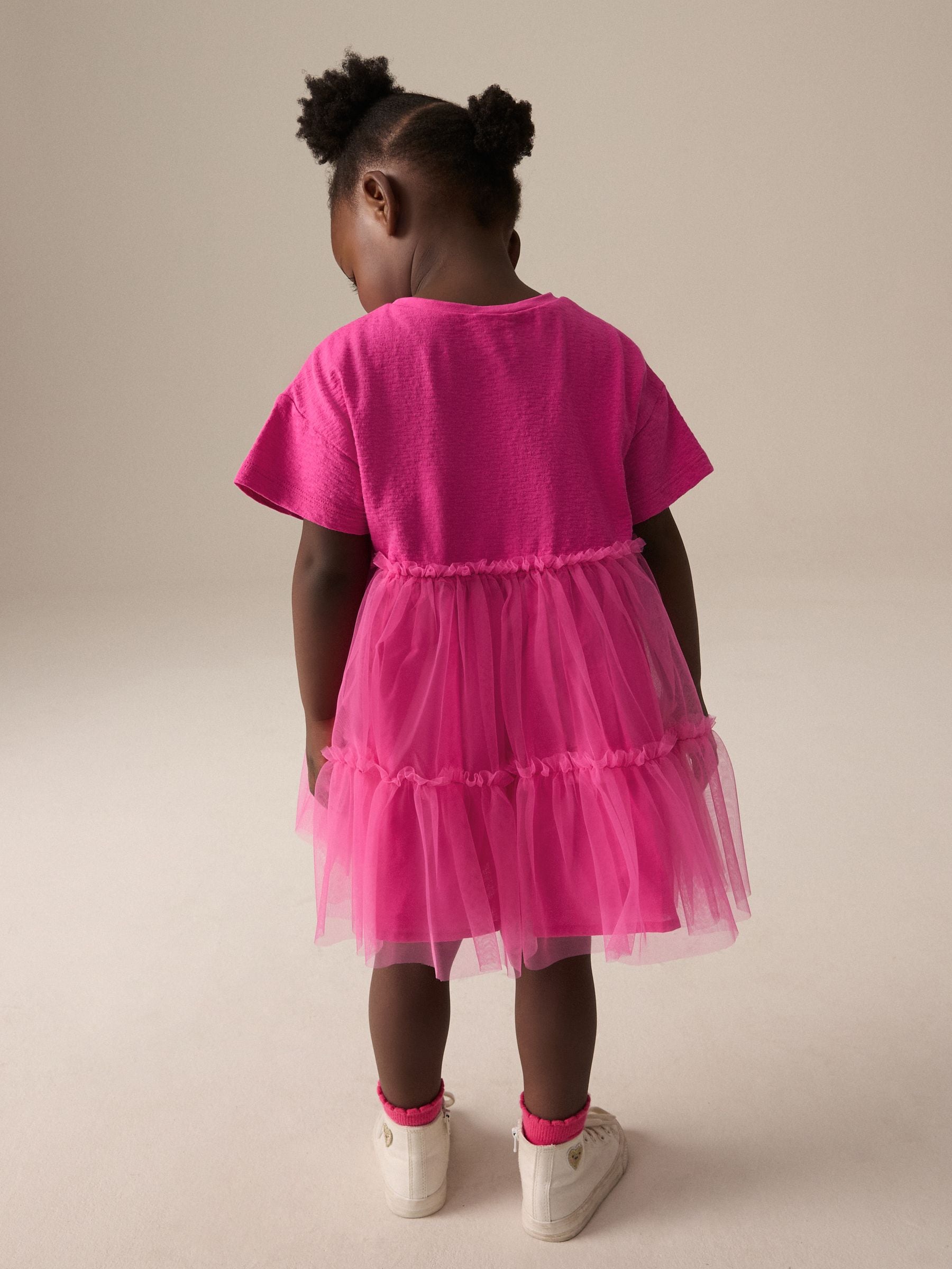 Bright Pink Character Short Sleeve Mesh Dress (3mths-7yrs)