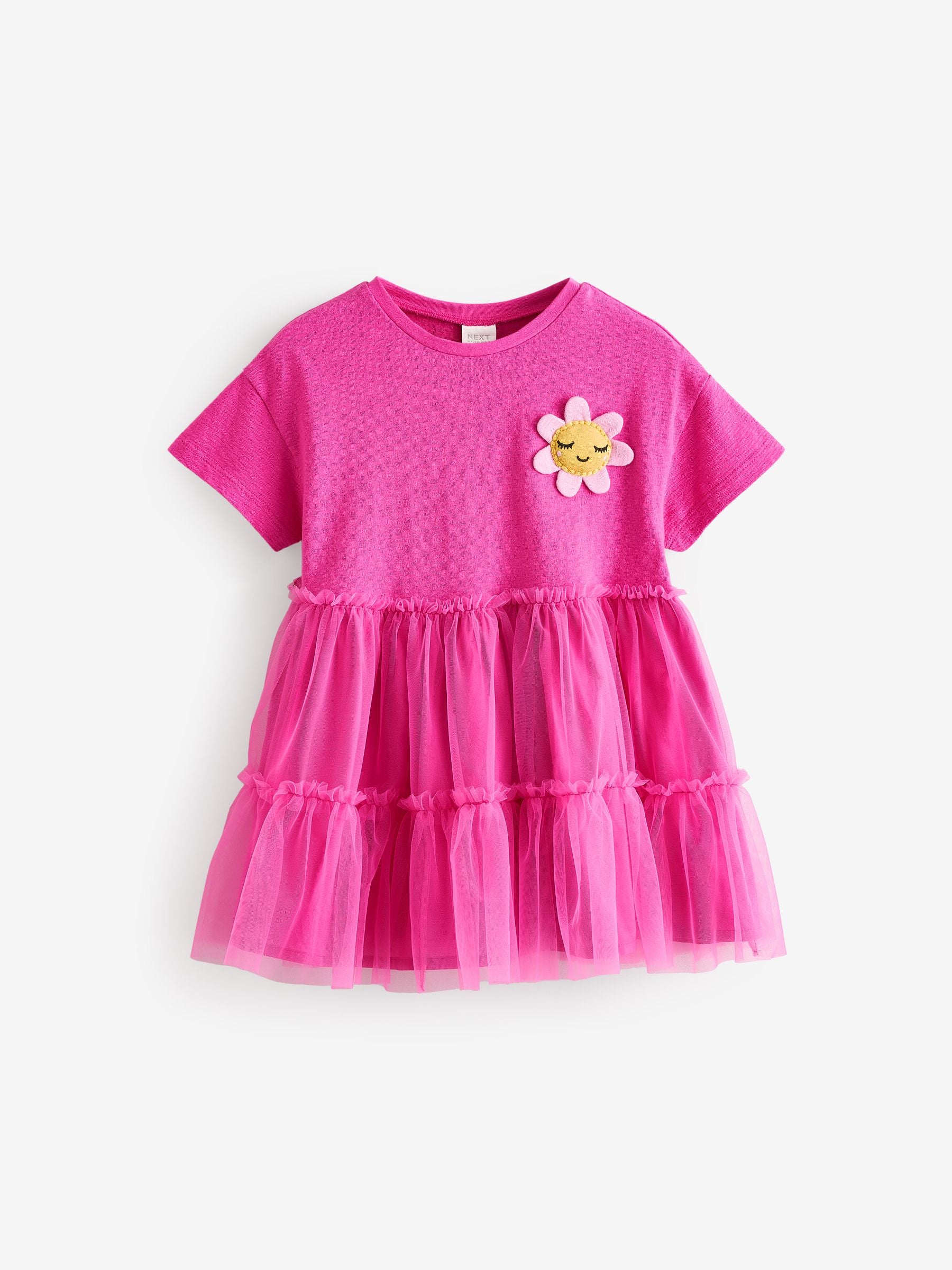 Bright Pink Character Short Sleeve Mesh Dress (3mths-7yrs)