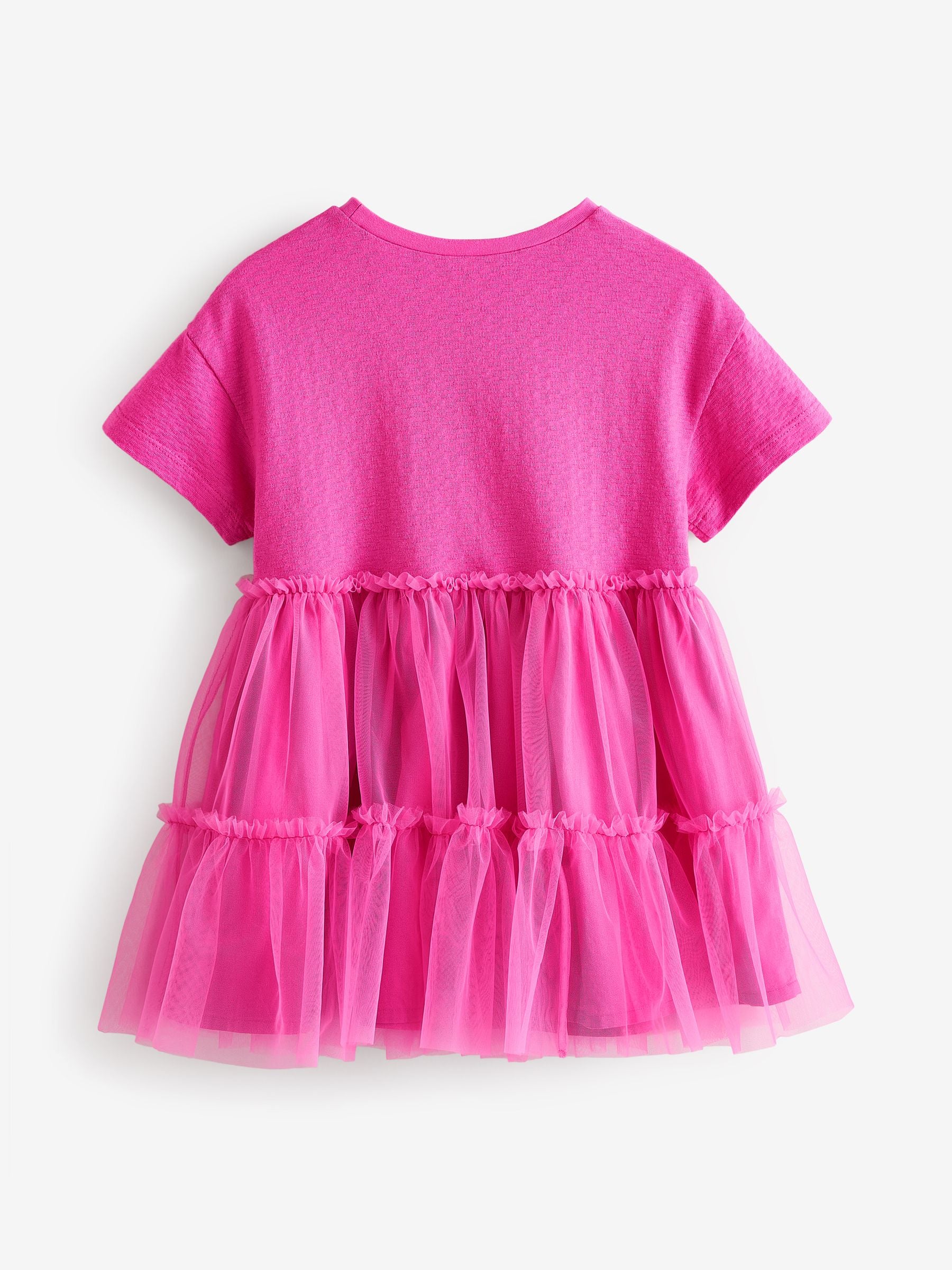 Bright Pink Character Short Sleeve Mesh Dress (3mths-7yrs)