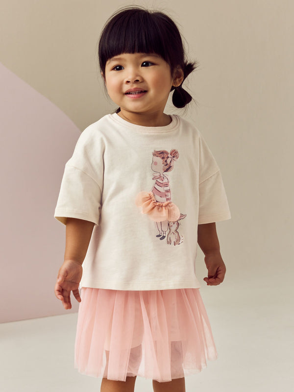 Pink/White Short Sleeve Top And Skirt Set (3mths-7yrs)