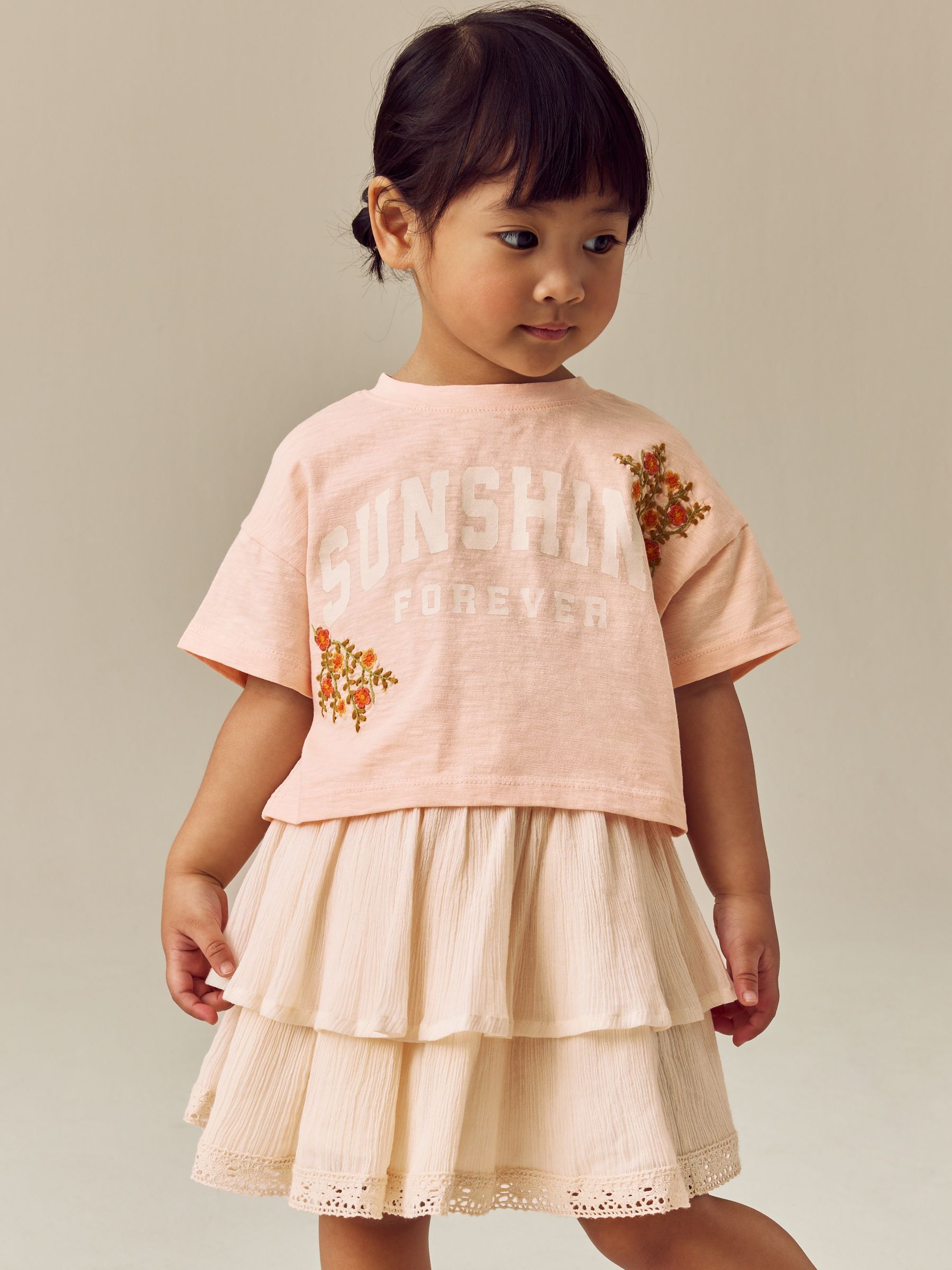 Peach Pink 100% Cotton T-Shirt & Skirt Set (3mths-7yrs)