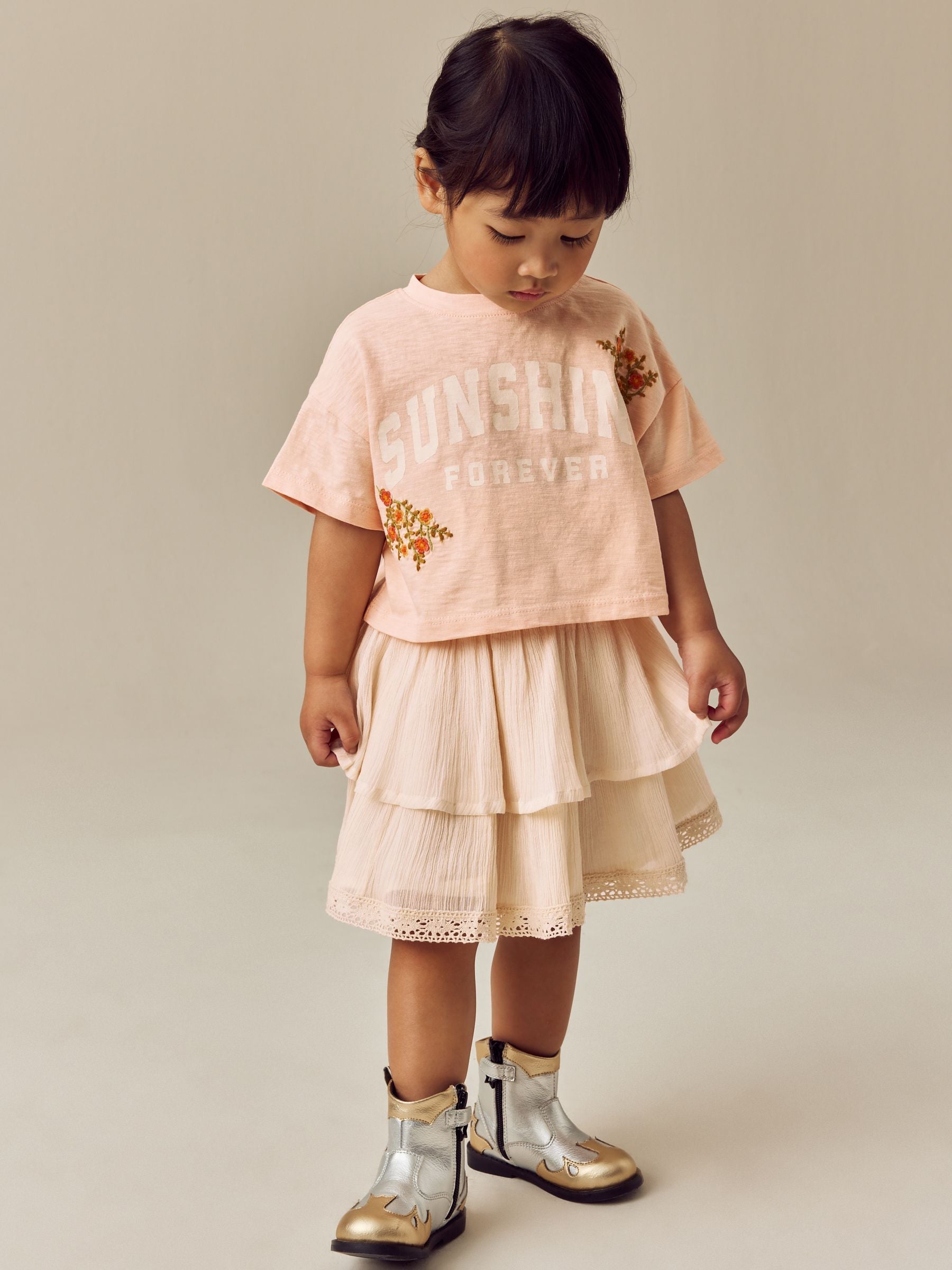 Peach Pink 100% Cotton T-Shirt & Skirt Set (3mths-7yrs)