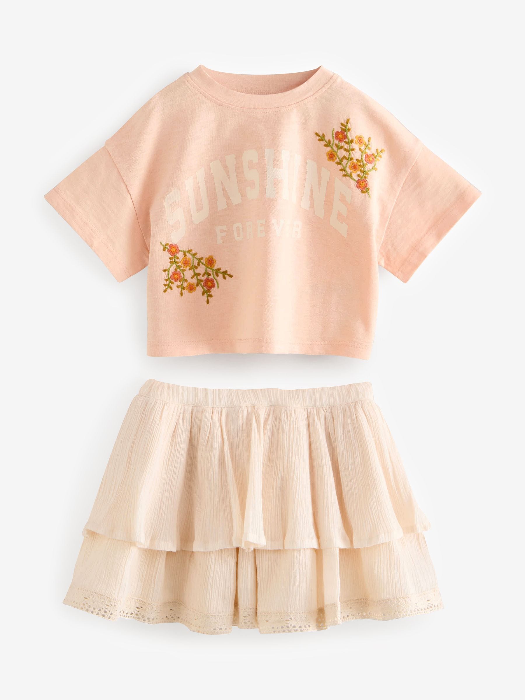 Peach Pink 100% Cotton T-Shirt & Skirt Set (3mths-7yrs)