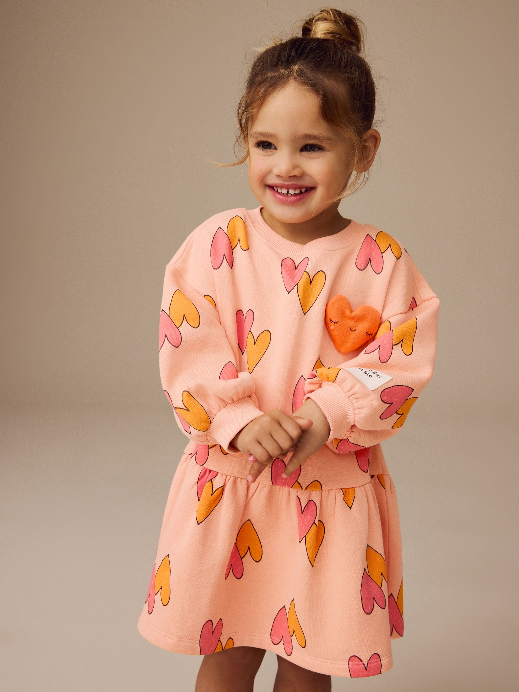 Orange Heart Character Long Sleeve Sweat Dress (3mths-7yrs)