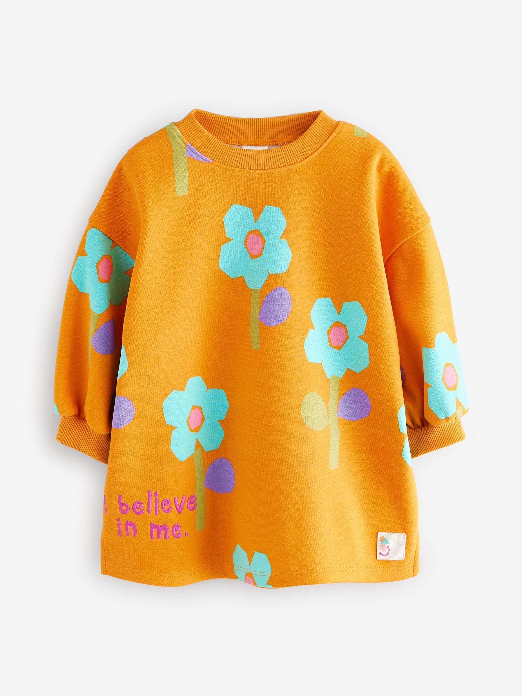 Orange Floral Long Sleeve Sweat Dress (3mths-7yrs)