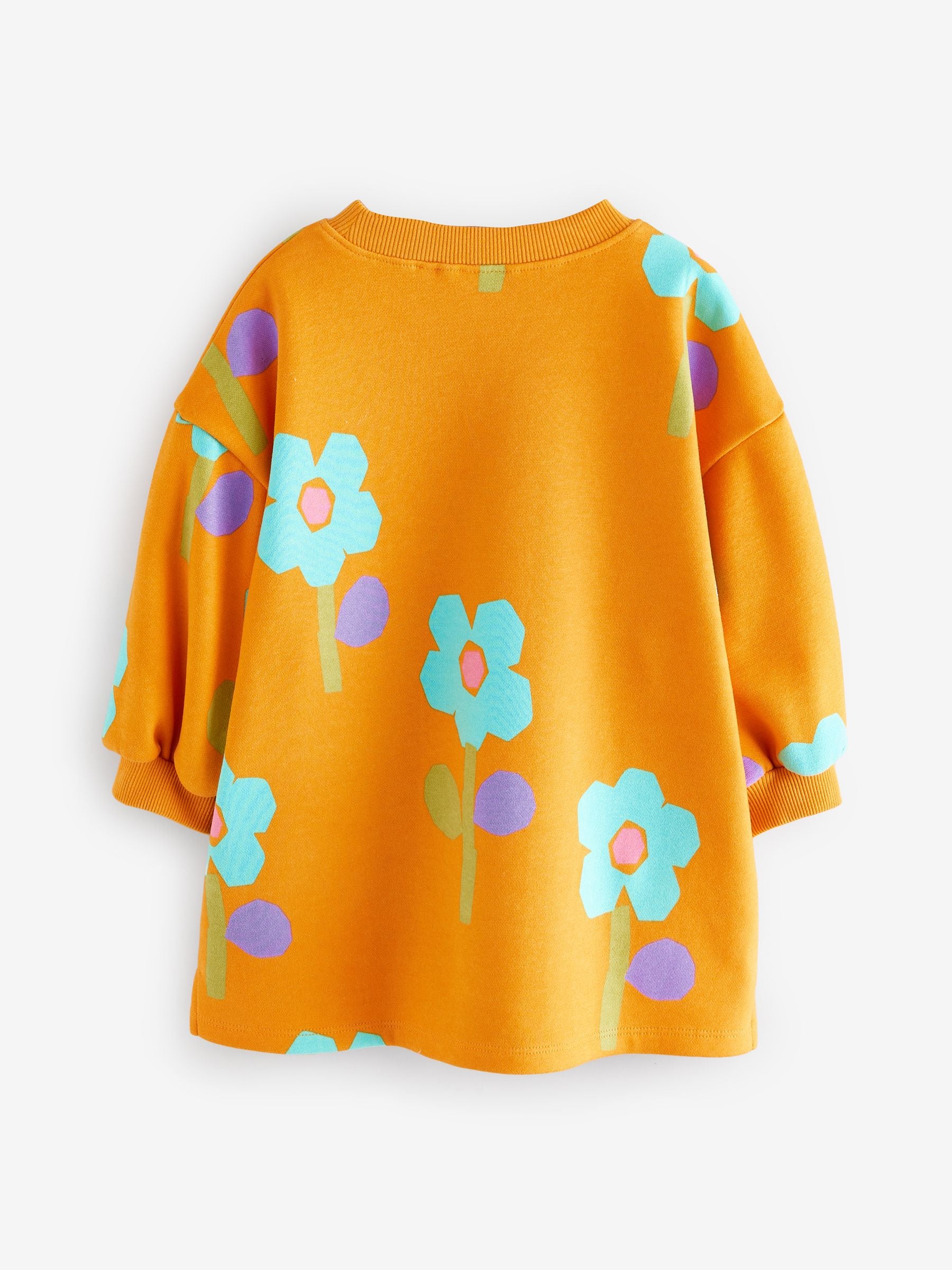 Orange Floral Long Sleeve Sweat Dress (3mths-7yrs)