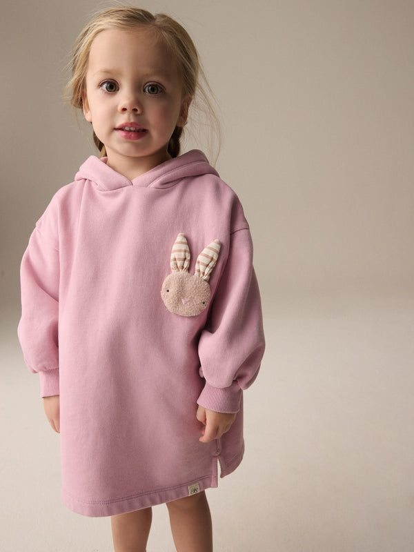 Pink Bunny Long Sleeve Hooded Sweat Dress (3mths-7yrs)