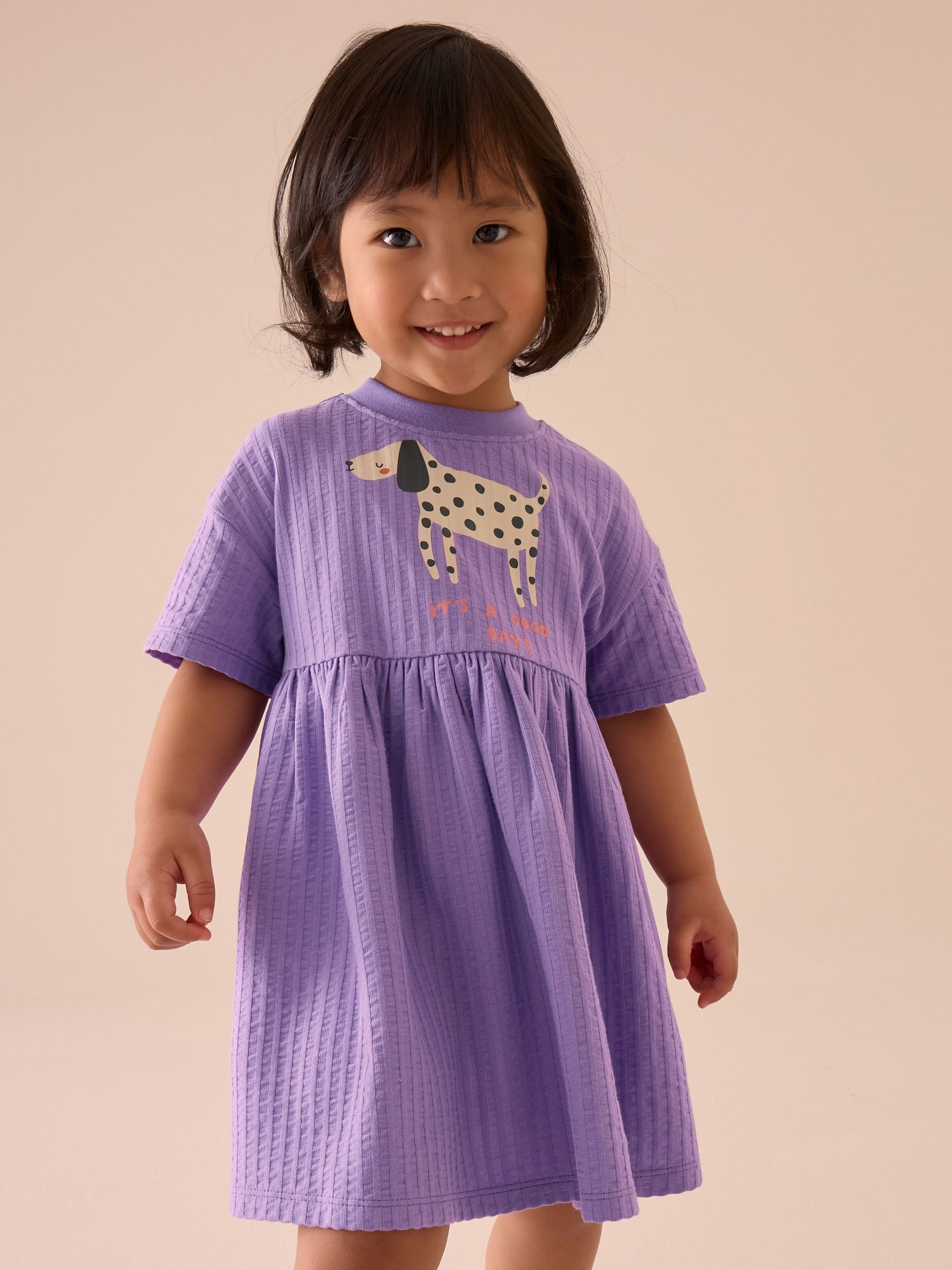 Purple Dog Short Sleeve 100% Cotton Dress (3mths-7yrs)