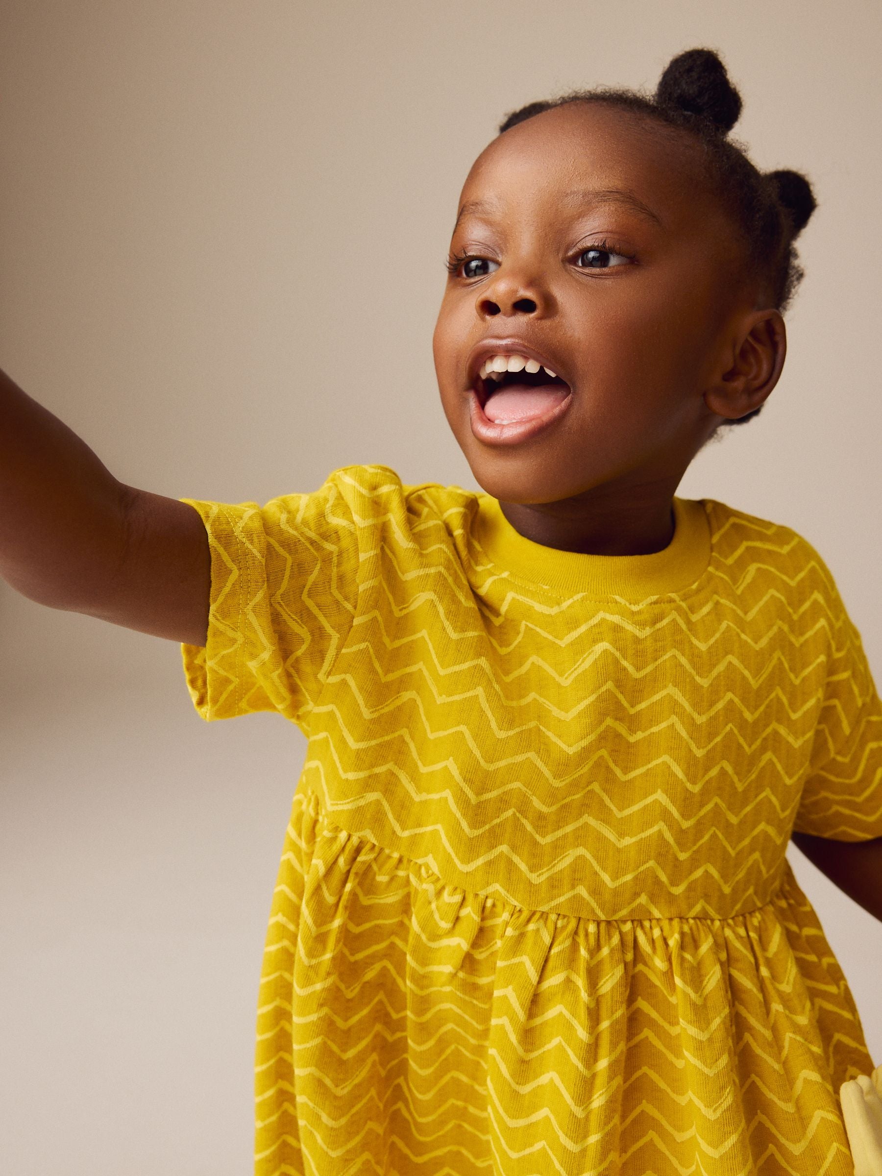 Ochre Yellow Padded Flower Short Sleeve 100% Cotton Dress (3mths-7yrs)