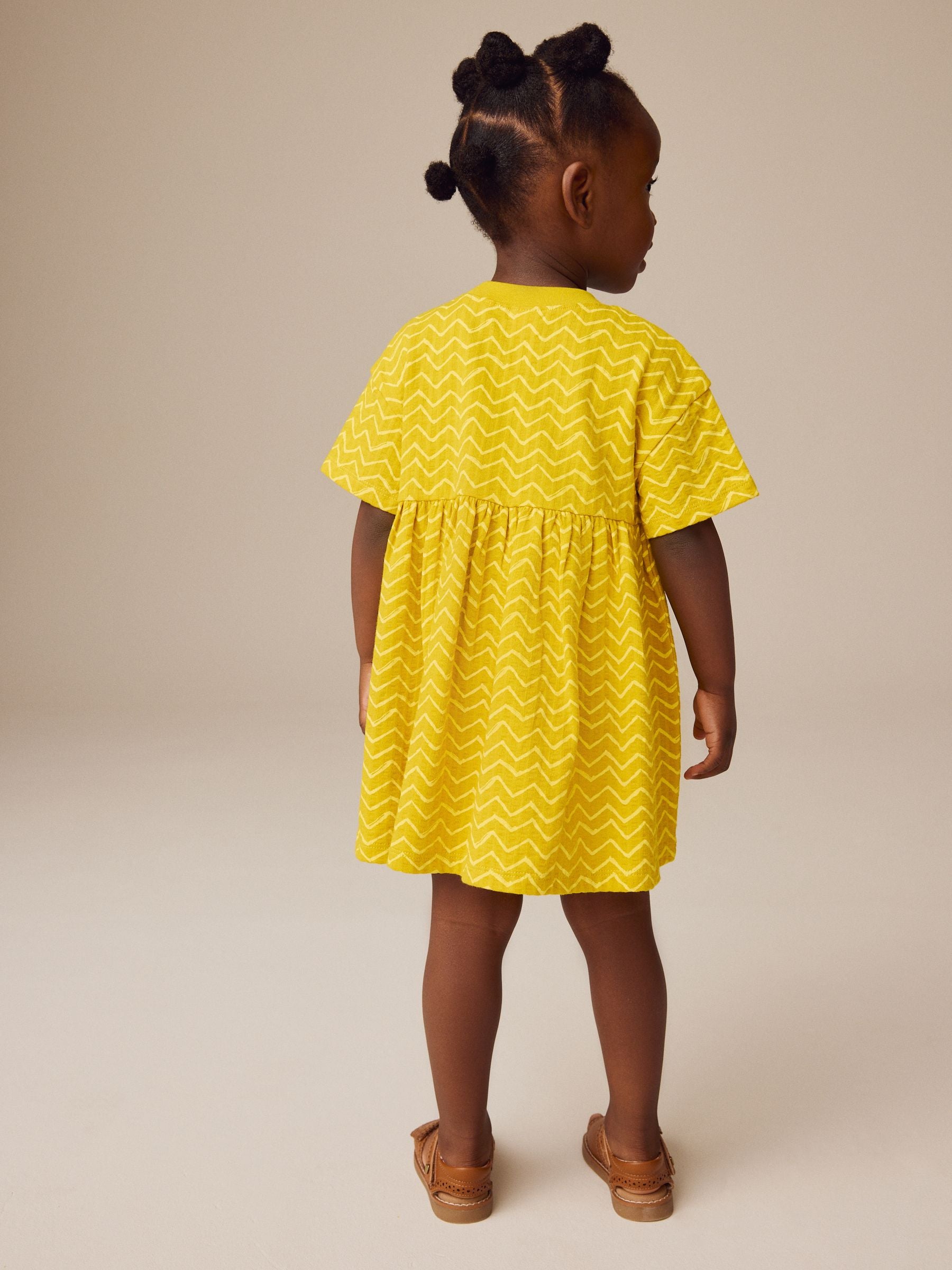 Ochre Yellow Padded Flower Short Sleeve 100% Cotton Dress (3mths-7yrs)