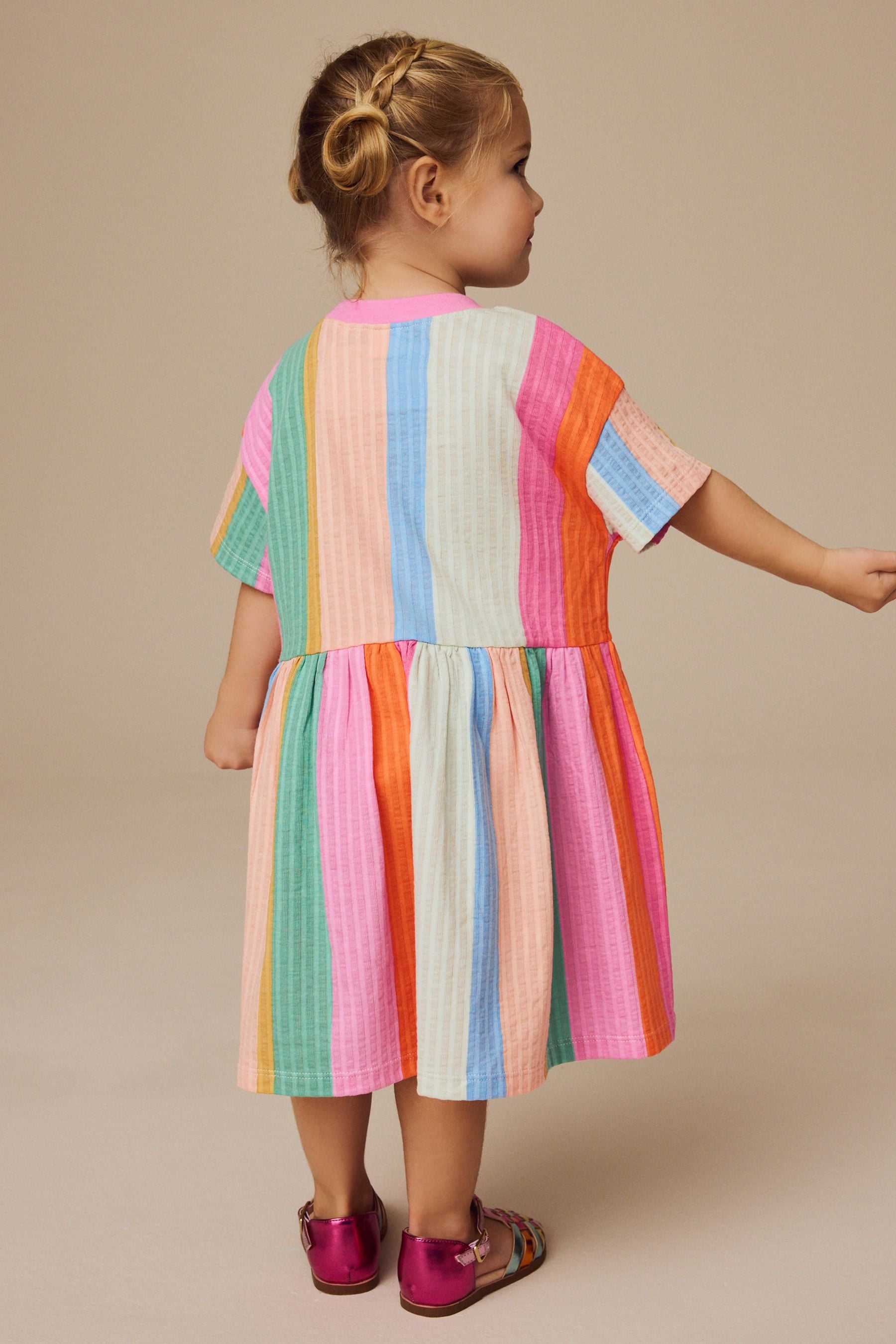 Rainbow Stripe Short Sleeve 100% Cotton Dress (3mths-7yrs)